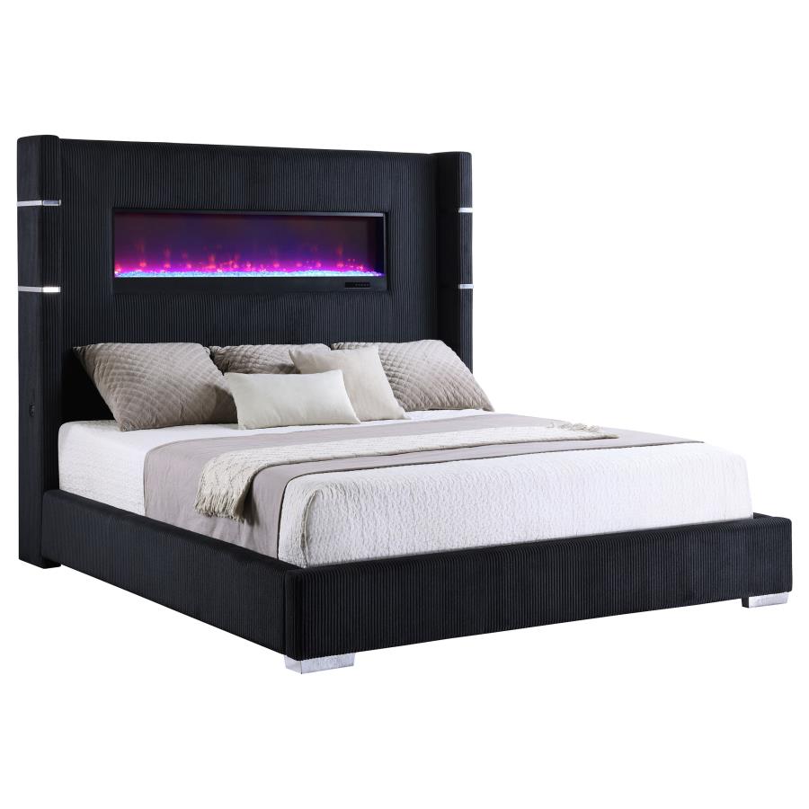 Upholstered King Fireplace Bed Black - Adams Furniture