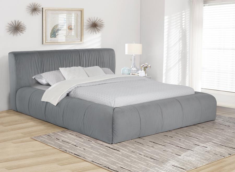 Upholstered King Platform Bed Grey - Adams Furniture
