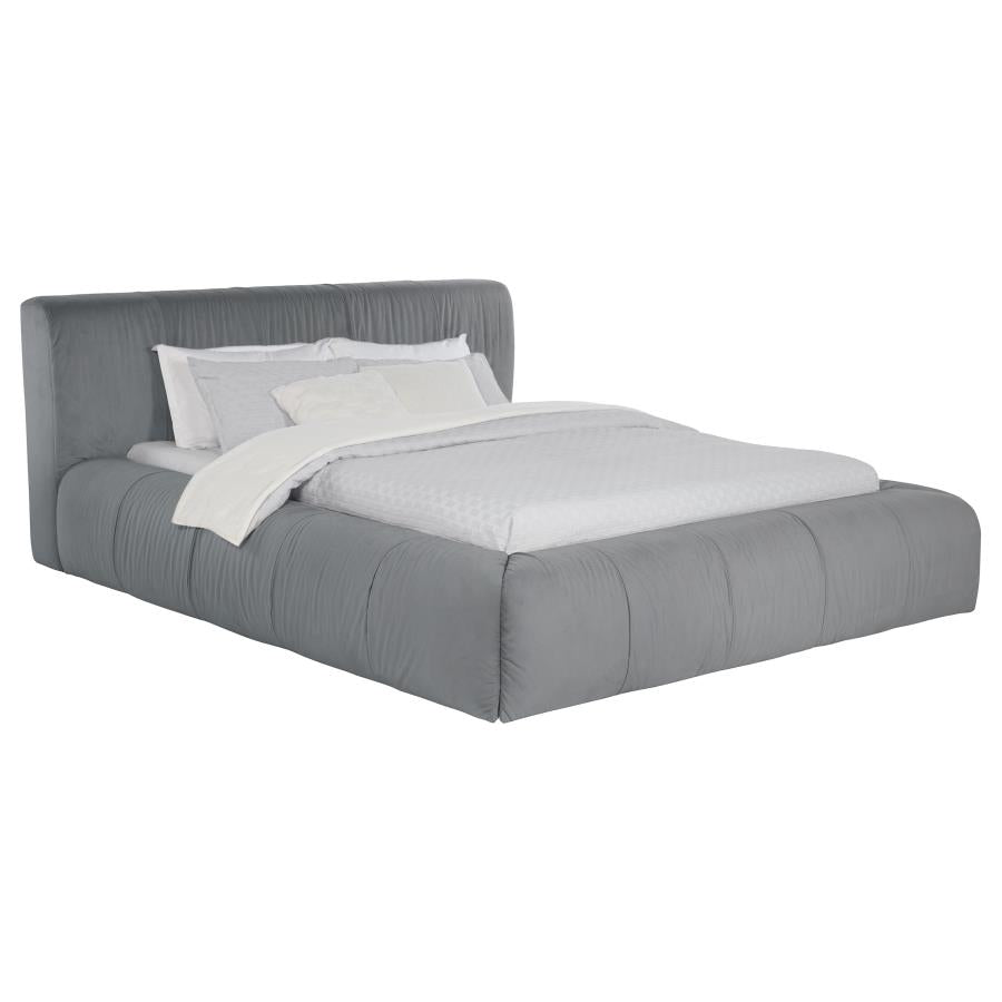 Upholstered King Platform Bed Grey