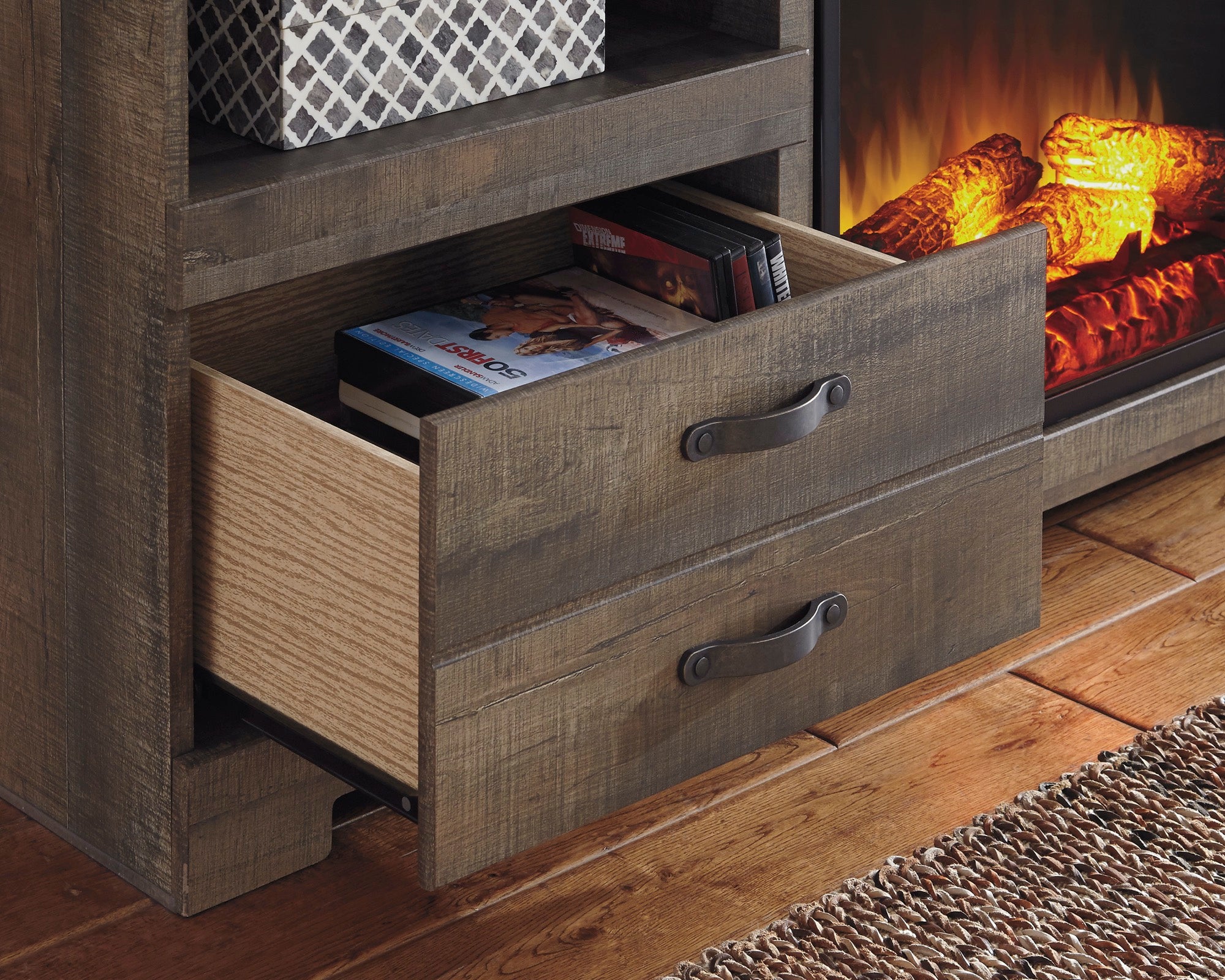 Trinell Glass/Stone Fireplace TV Stand - Adams Furniture