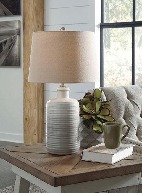 Marnina Taupe Ceramic Table Lamp (Set of 2) - Adams Furniture