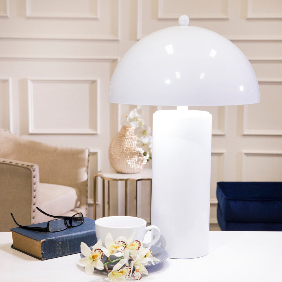 Metal 22" Dome Table Lamp, White