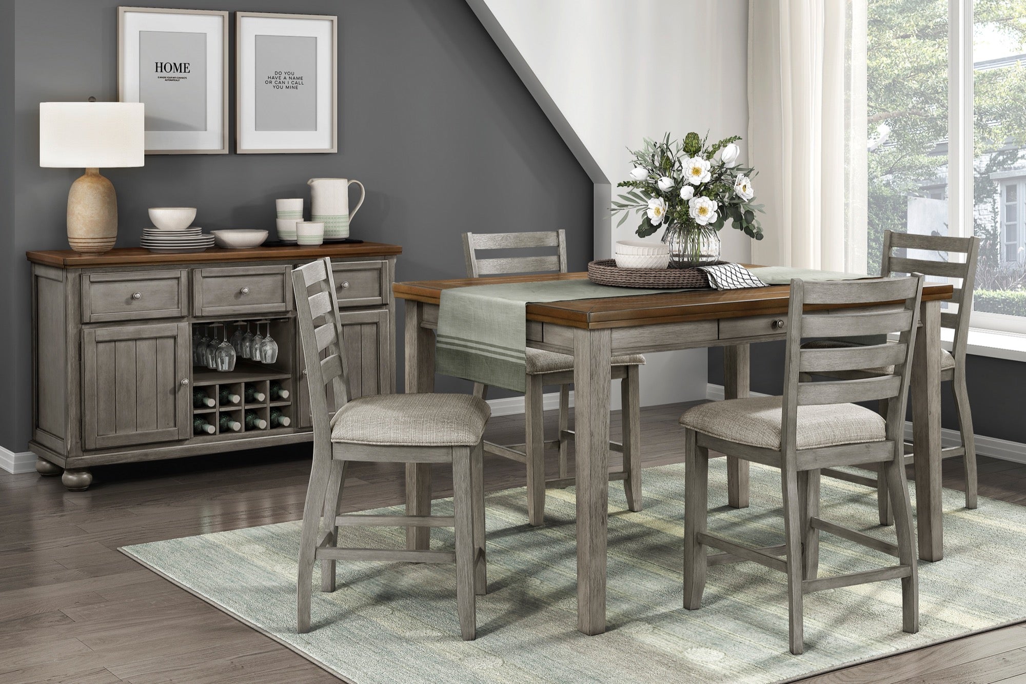 Tigard 5 Piece Counter Height Dining Set - Adams Furniture