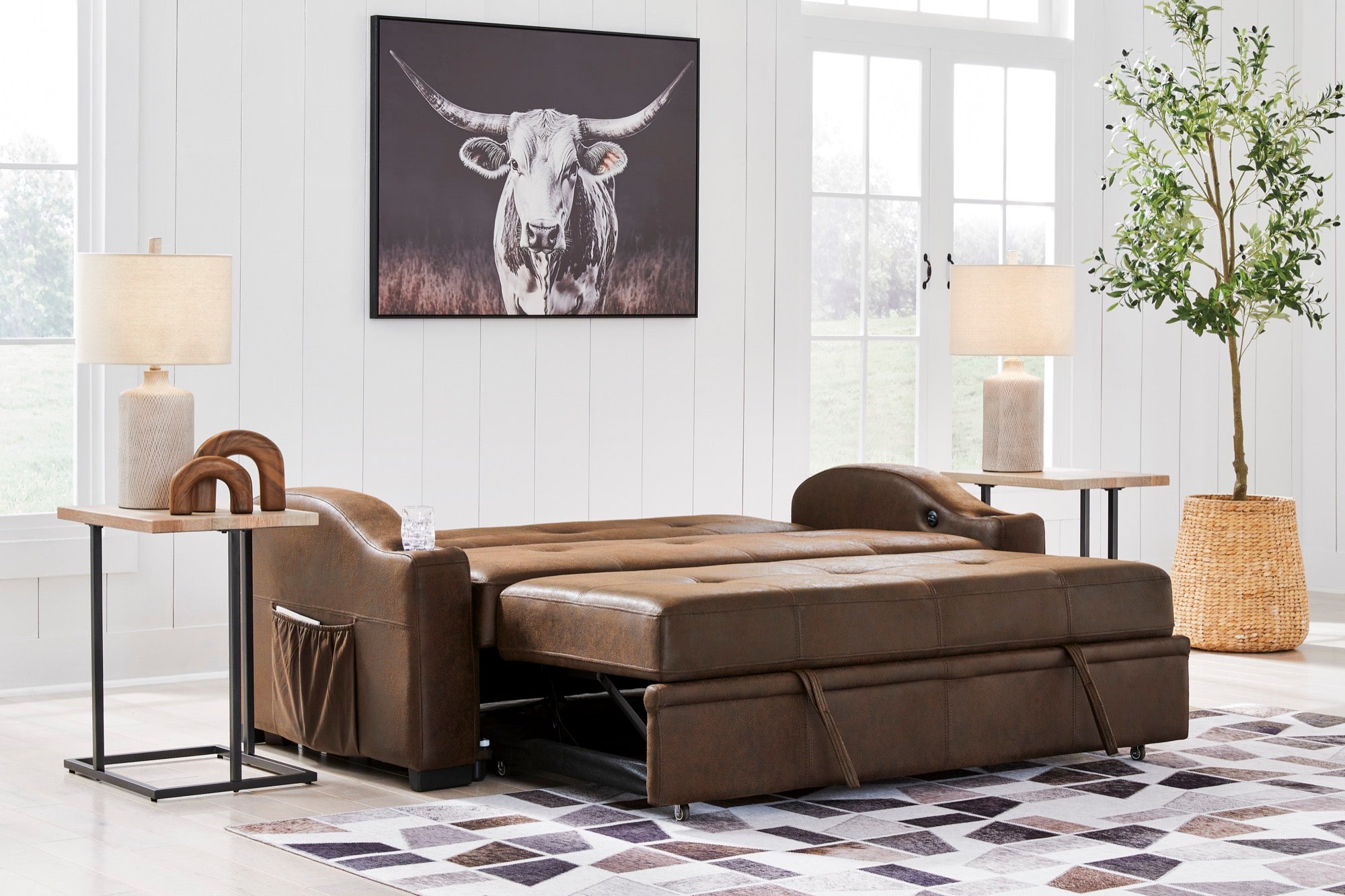 Brown Contemporary Pop Up Sleeper Sofa