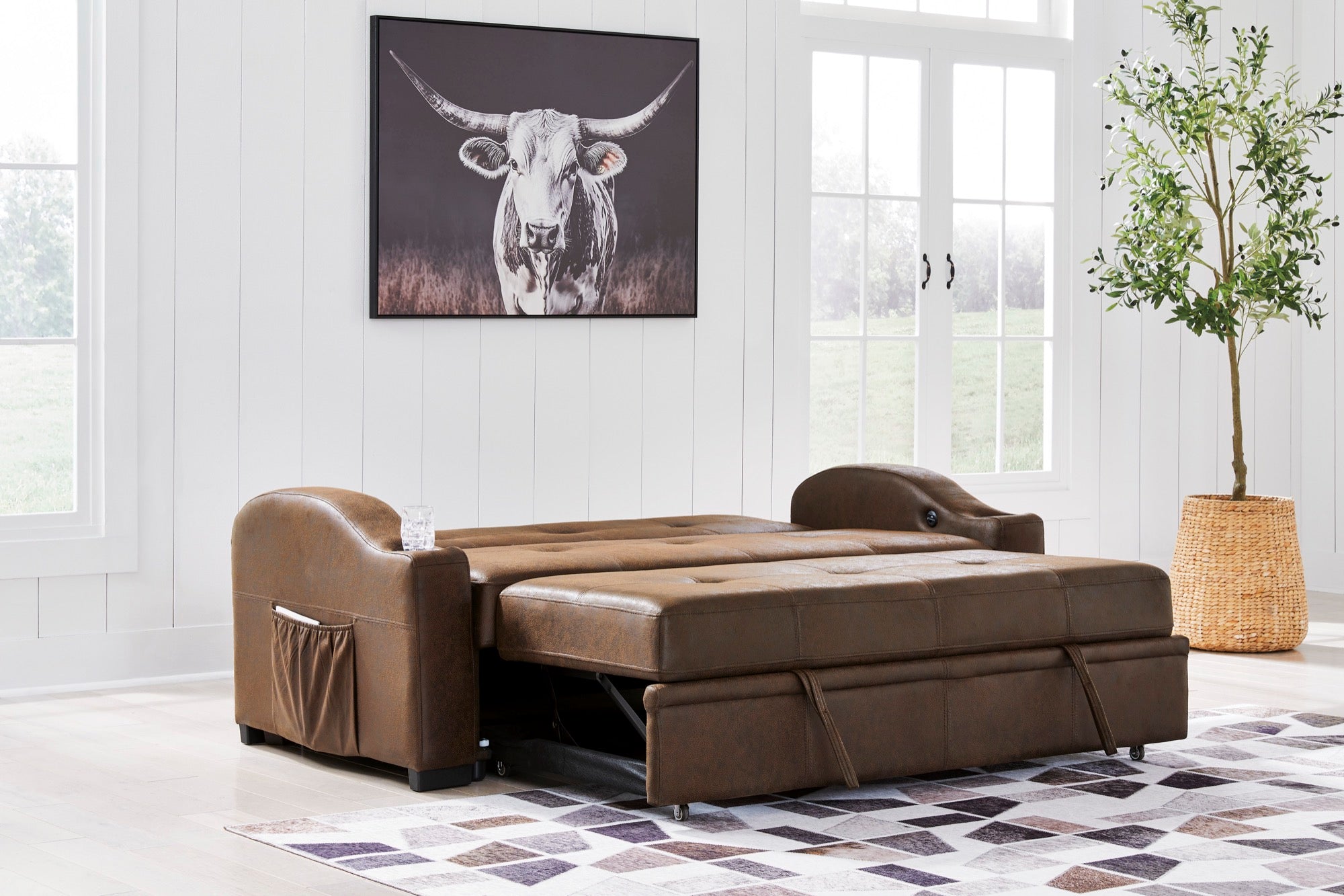 Brown Contemporary Pop Up Sleeper Sofa
