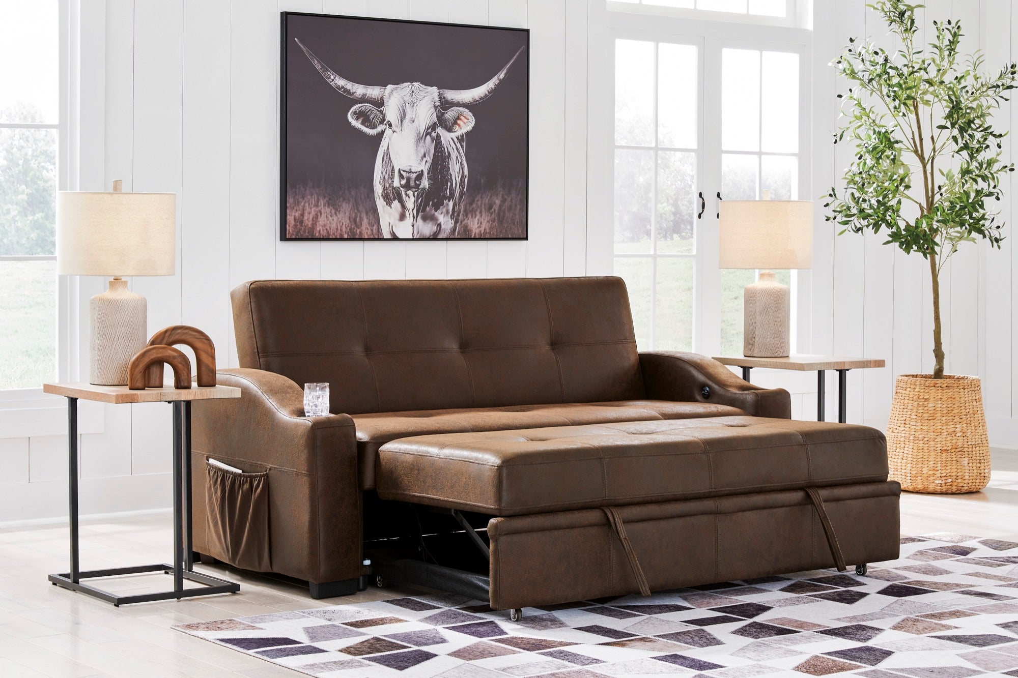 Brown Contemporary Pop Up Sleeper Sofa