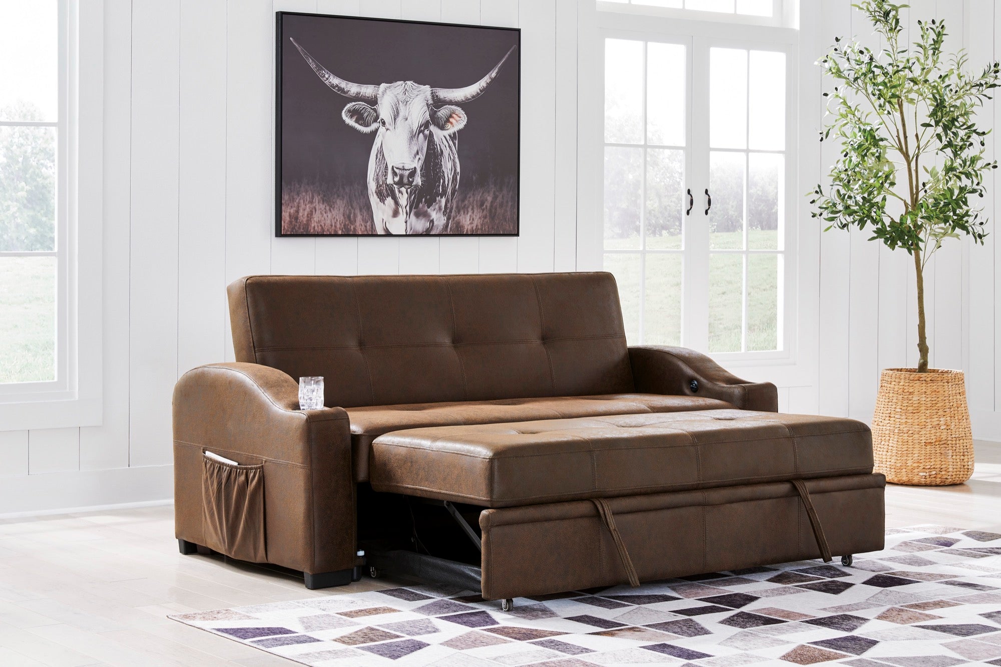 Brown Contemporary Pop Up Sleeper Sofa