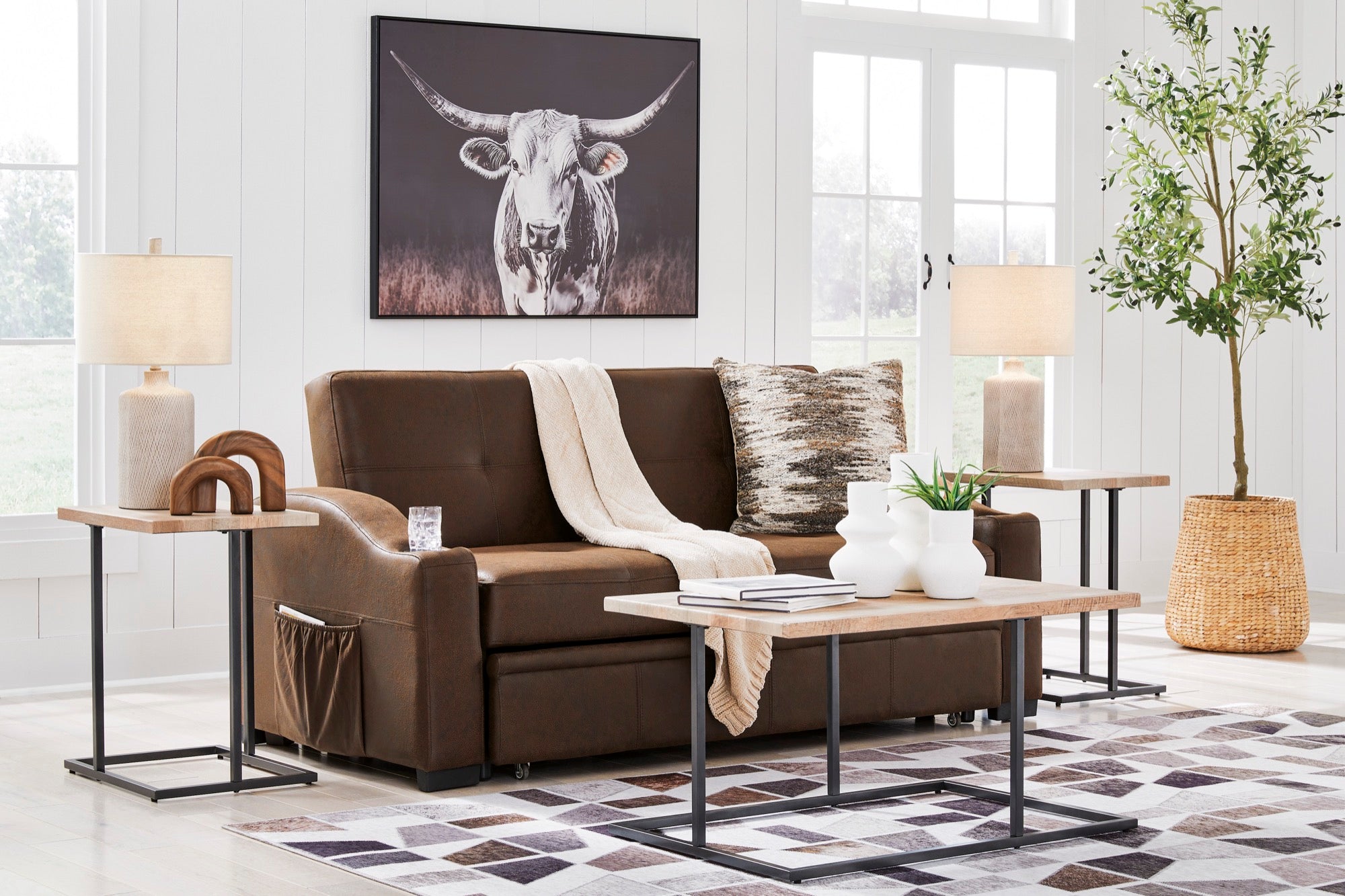 Brown Contemporary Pop Up Sleeper Sofa