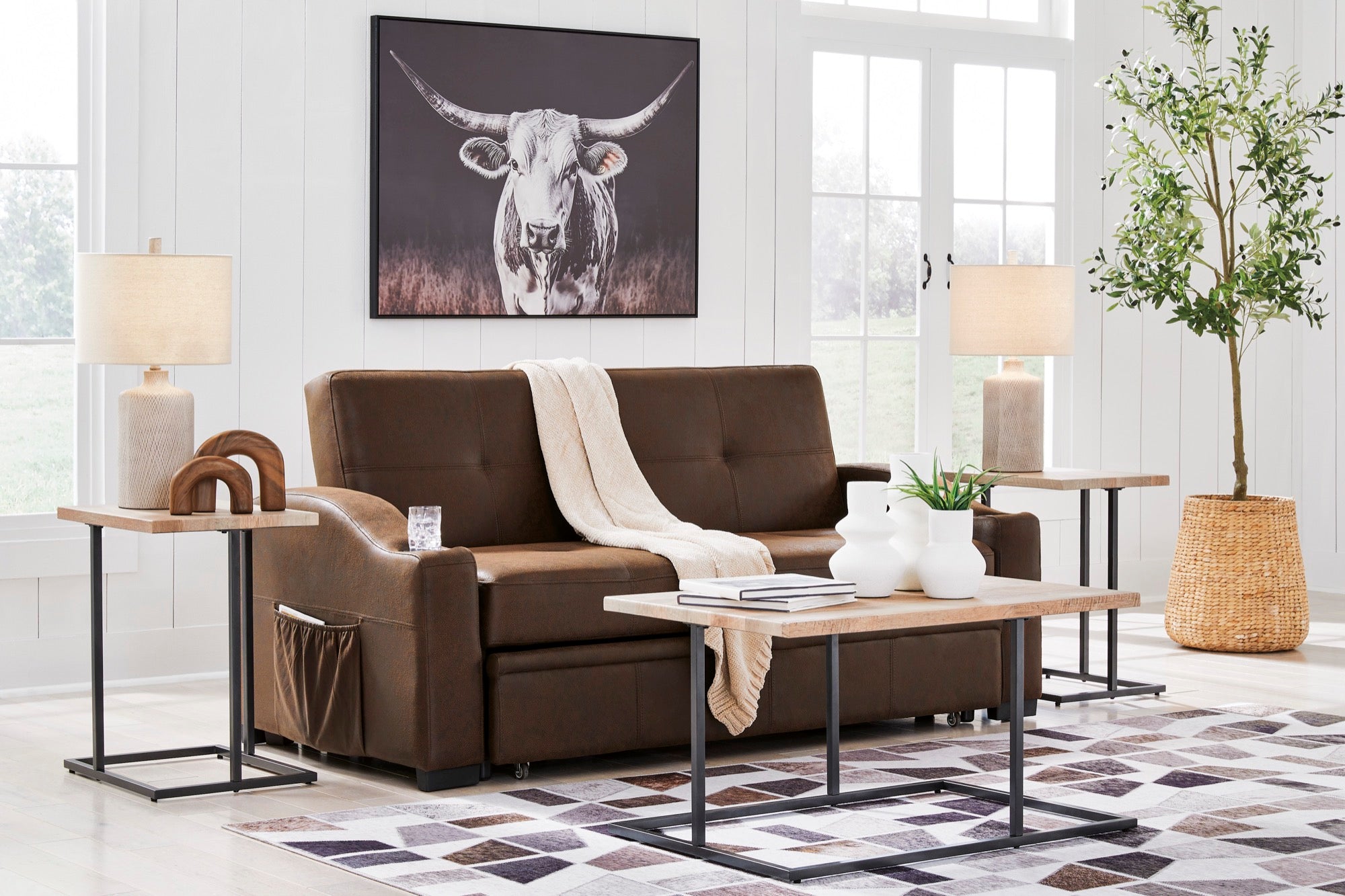 Brown Contemporary Pop Up Sleeper Sofa