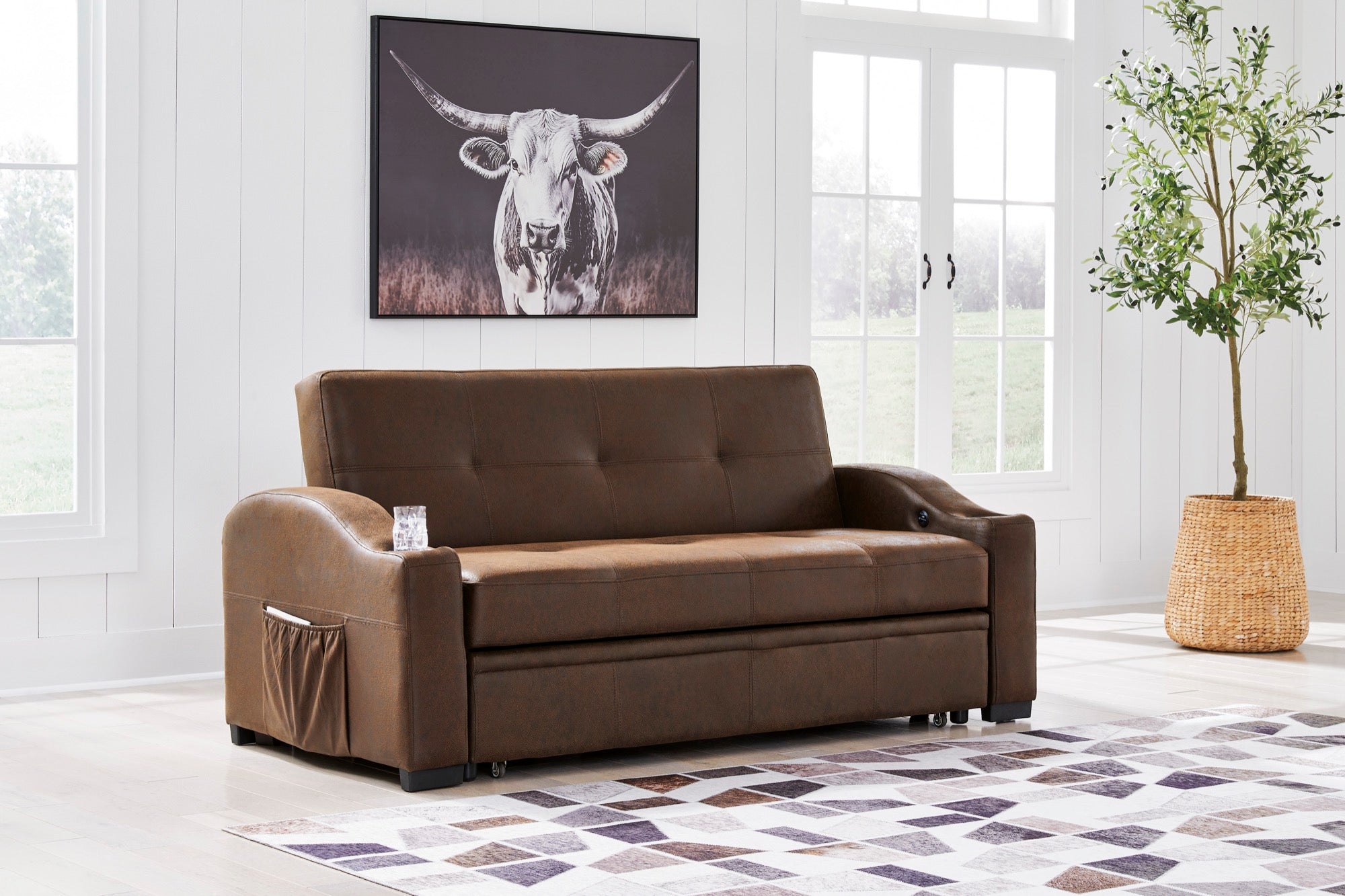 Brown Contemporary Pop Up Sleeper Sofa