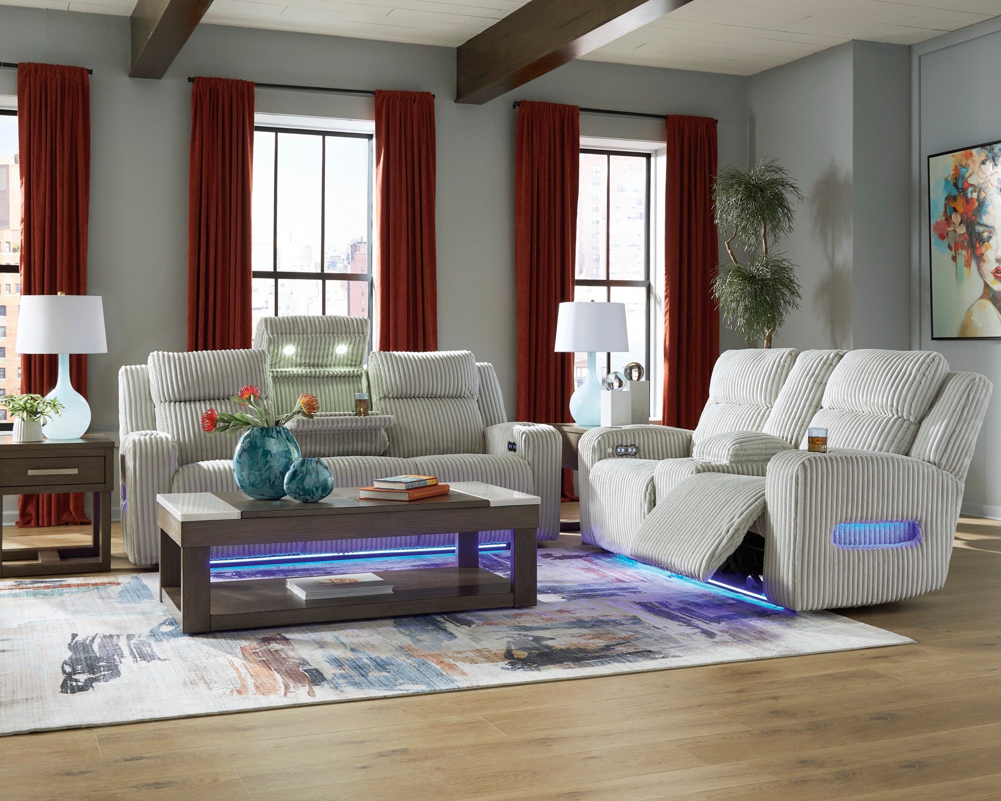 Emmett White Power Reclining Living Room Set - Adams Furniture