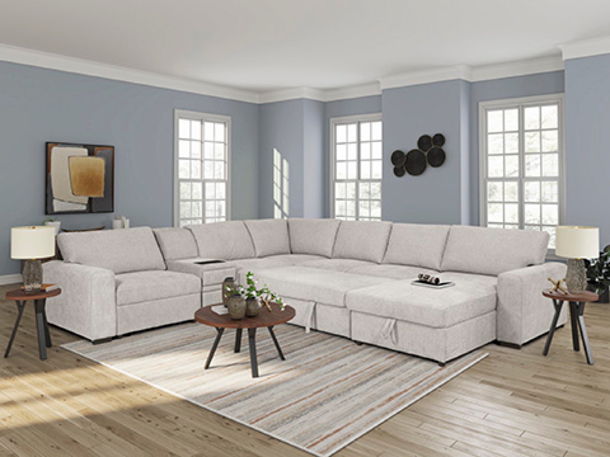 Hunter 5-Piece Sectional with Pop Up Sleeper and Chaise - Adams Furniture