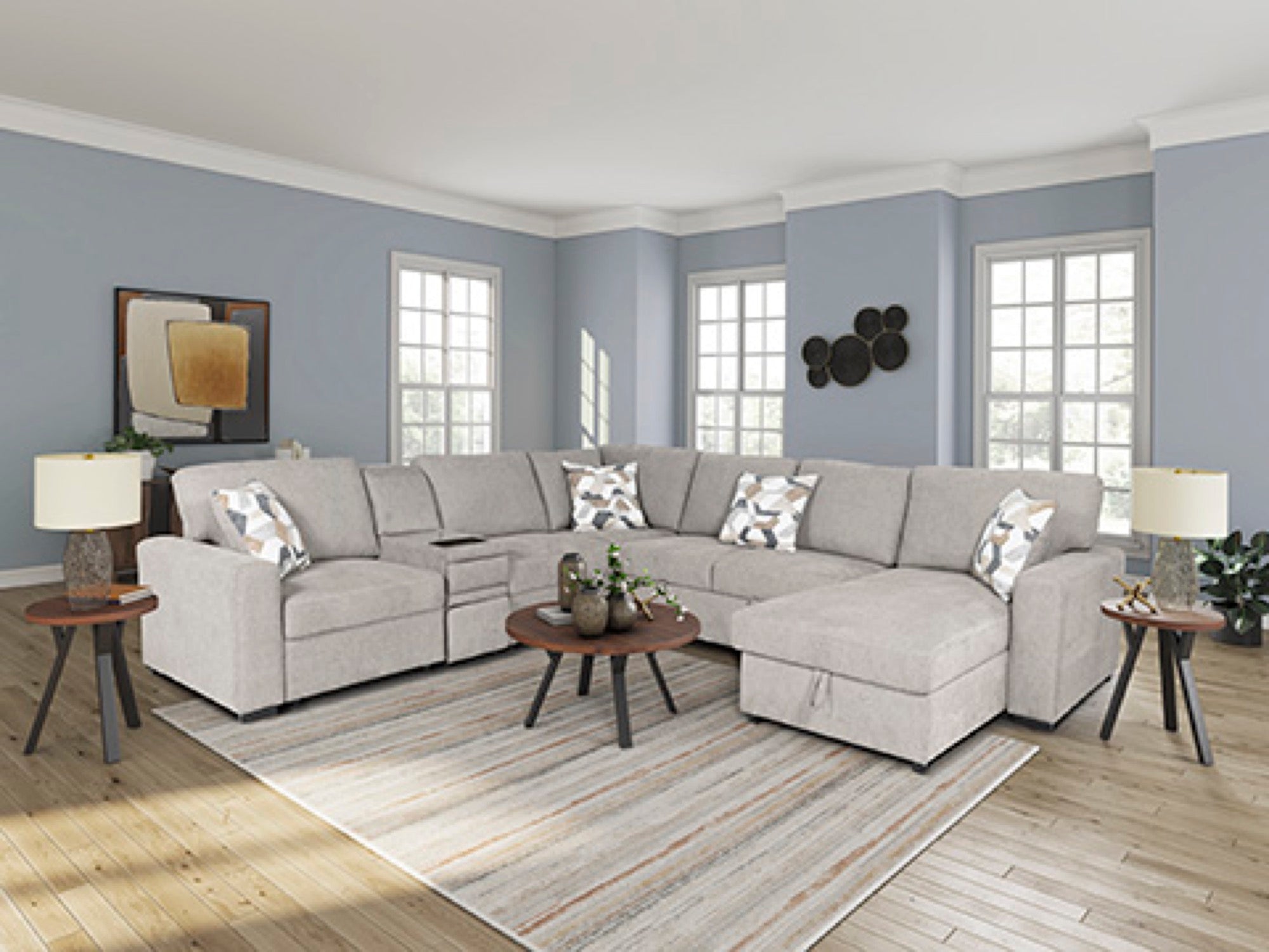 Hunter 5-Piece Sectional with Pop Up Sleeper and Chaise - Adams Furniture
