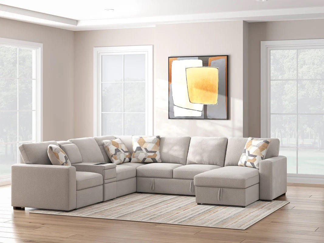 Hunter 5-Piece Sectional with Pop Up Sleeper and Chaise - Adams Furniture
