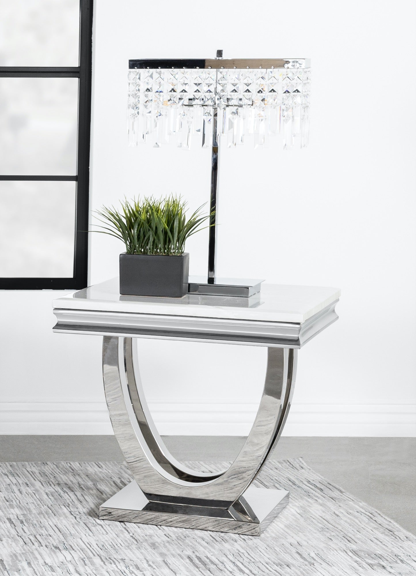 Adabella U-base Square End Table White and Chrome - Adams Furniture