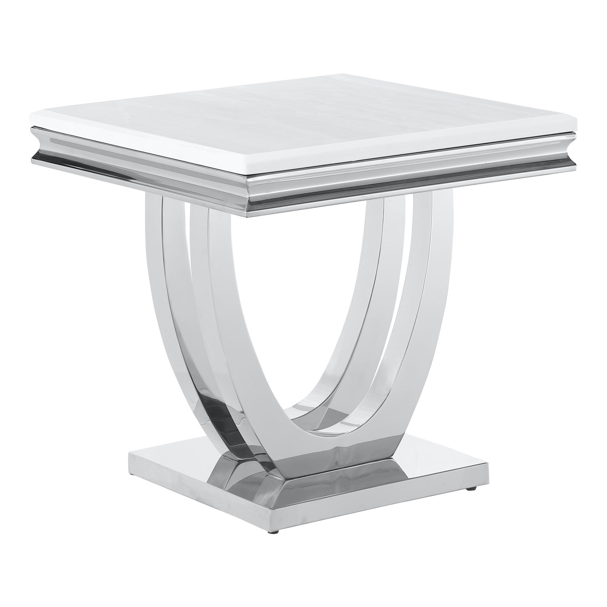 Adabella U-base Square End Table White and Chrome - Adams Furniture