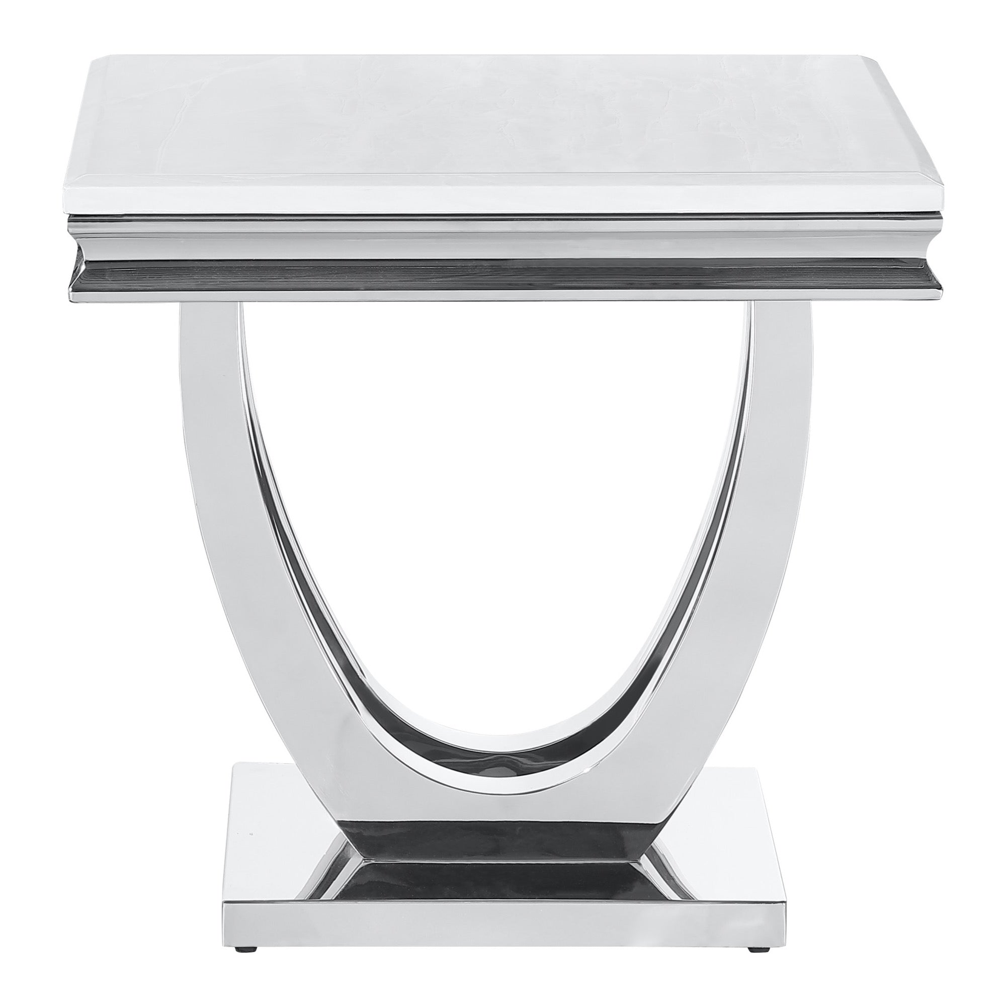 Adabella U-base Square End Table White and Chrome - Adams Furniture