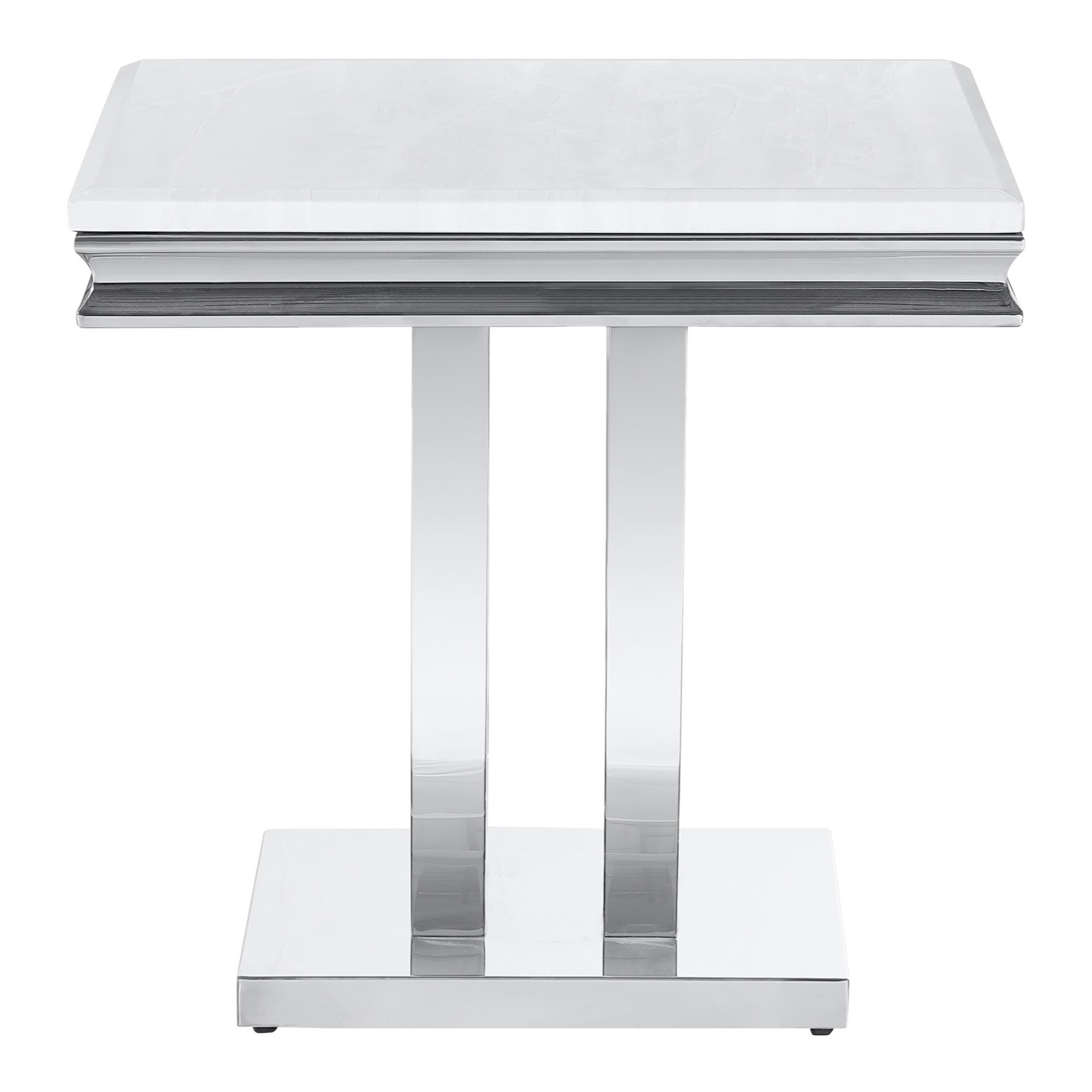Adabella U-base Square End Table White and Chrome - Adams Furniture