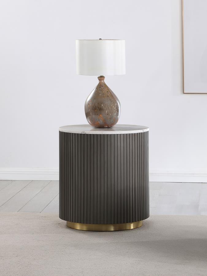 Round Marble Top Side End Table White and Charcoal - Adams Furniture