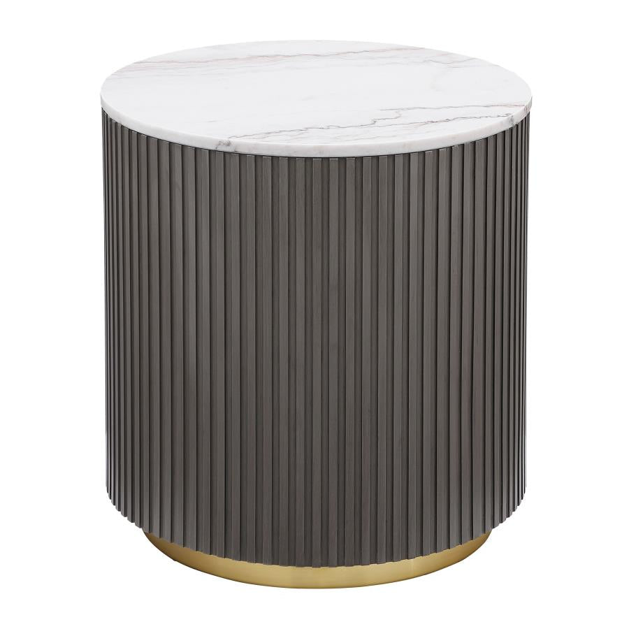Round Marble Top Side End Table White and Charcoal - Adams Furniture