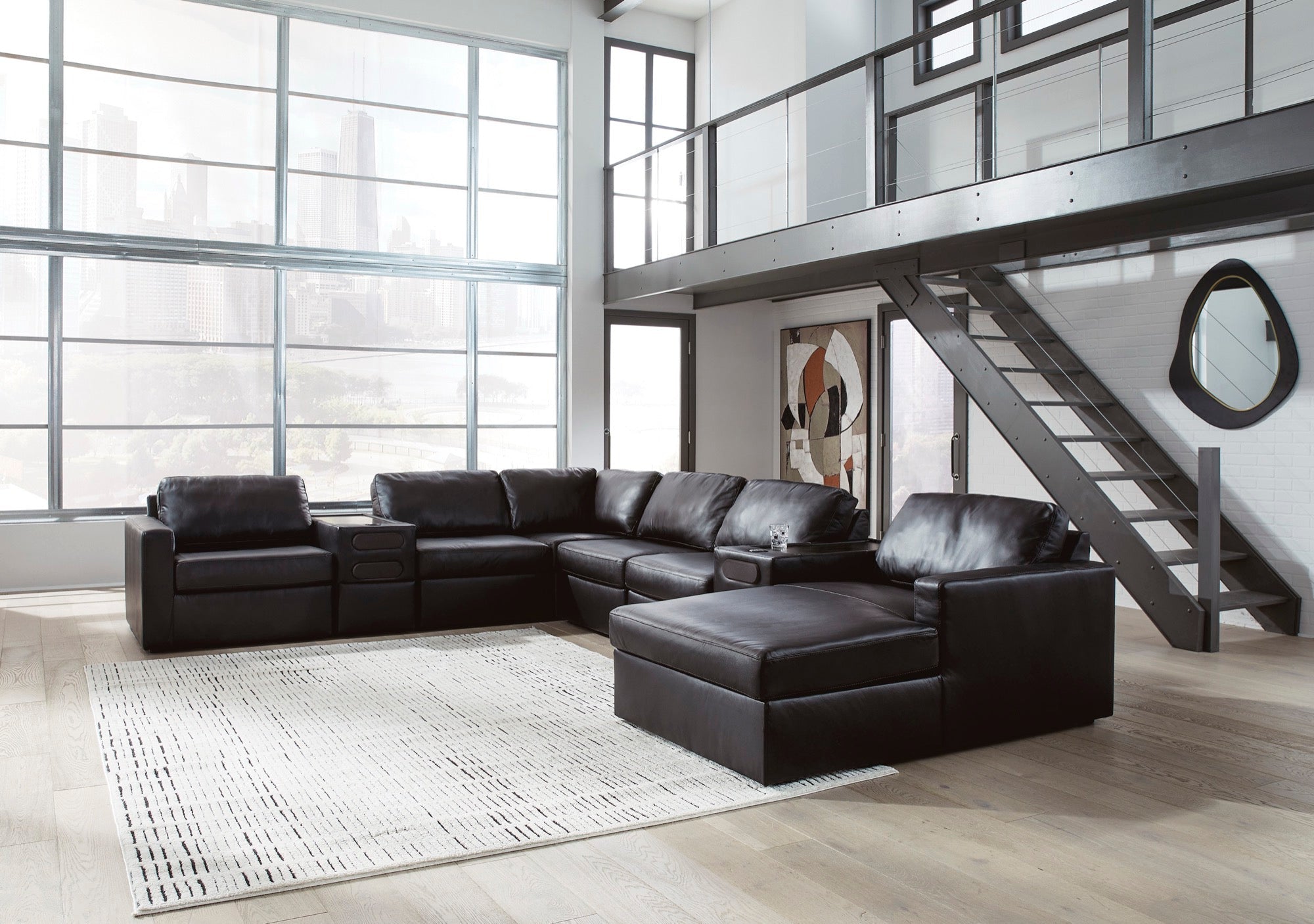 Nolan Black 8-Piece Sectional with Chaise and Audio Consoles