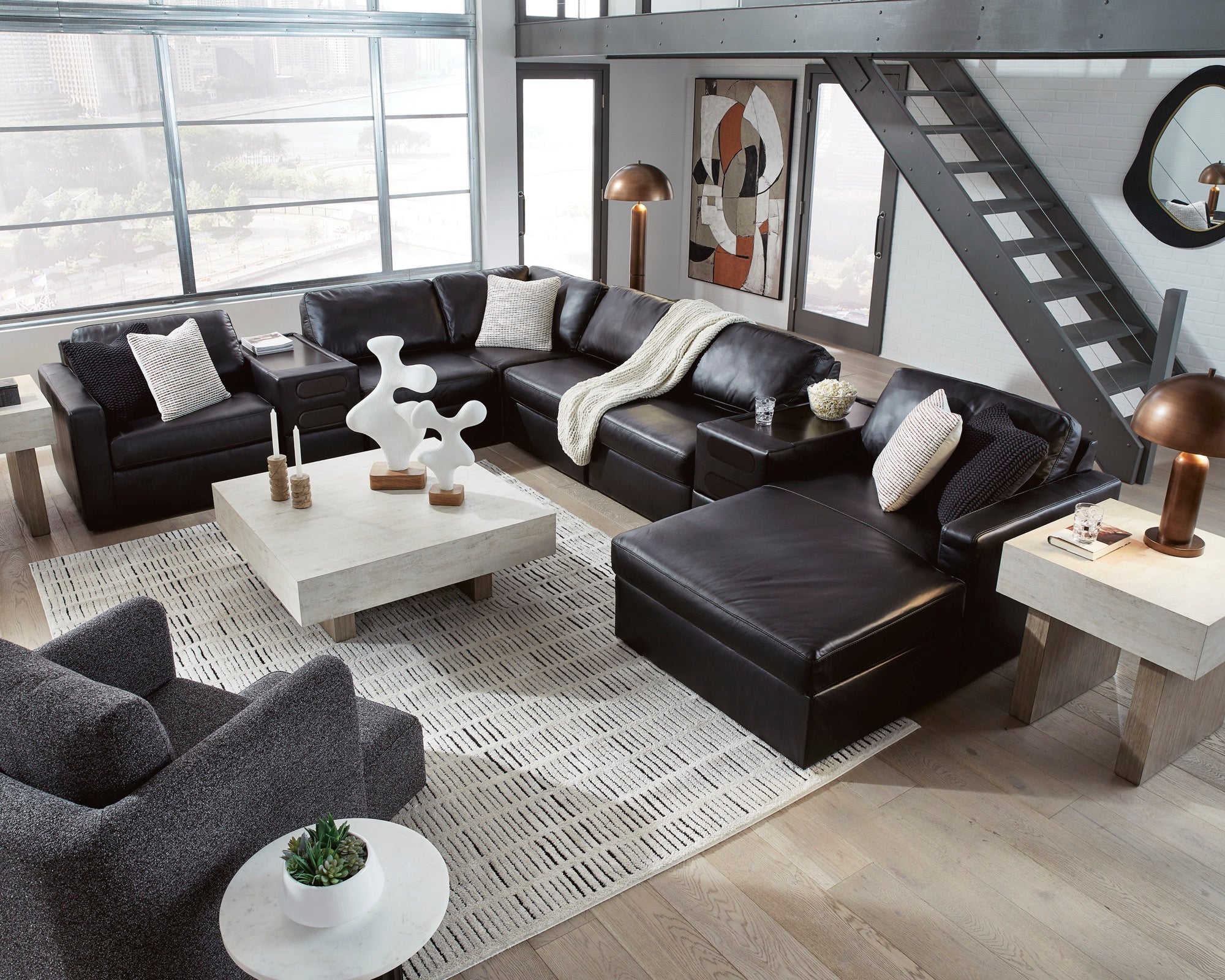 Nolan Black 8-Piece Sectional with Chaise and Audio Consoles