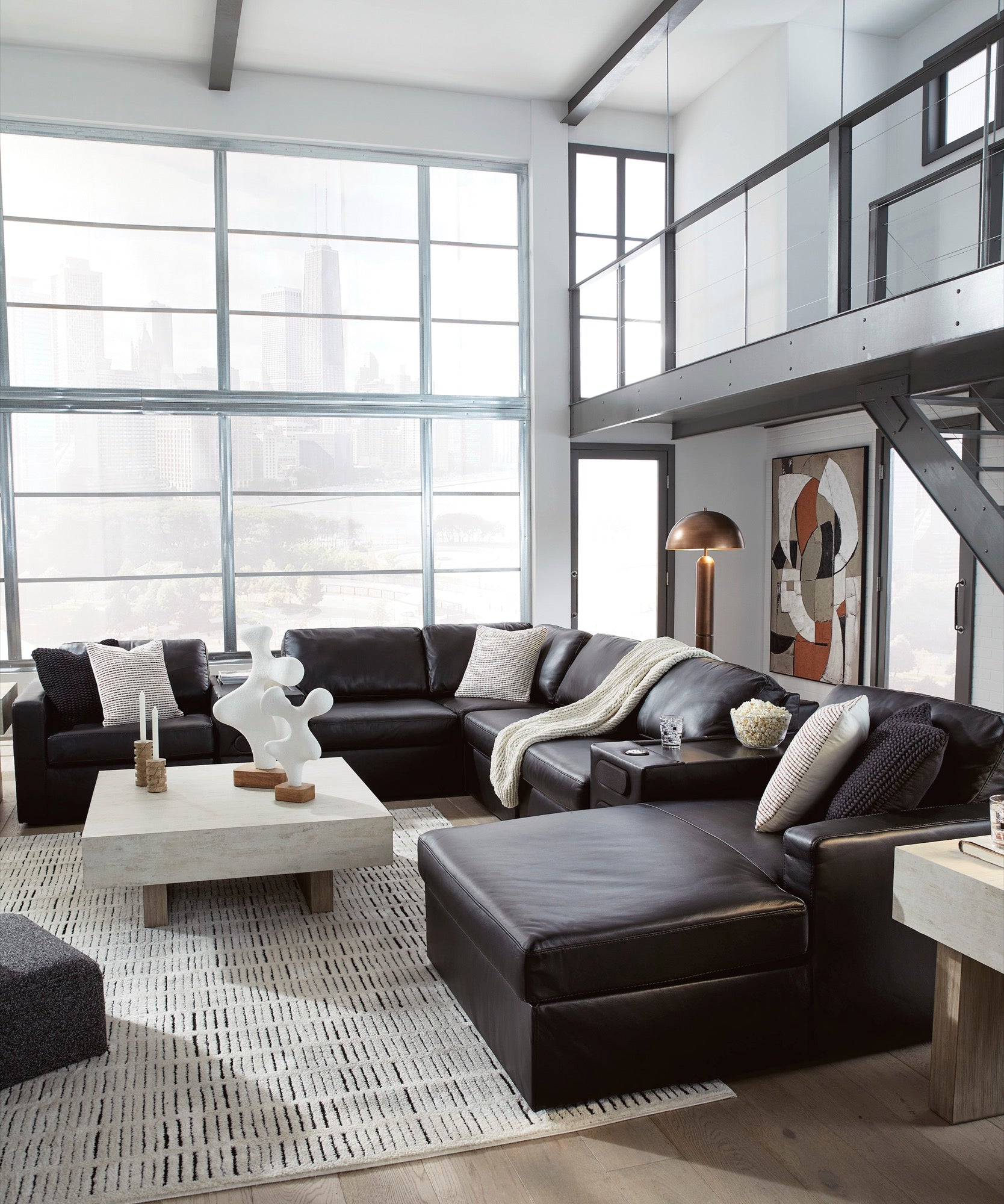 Nolan Black 8-Piece Sectional with Chaise and Audio Consoles