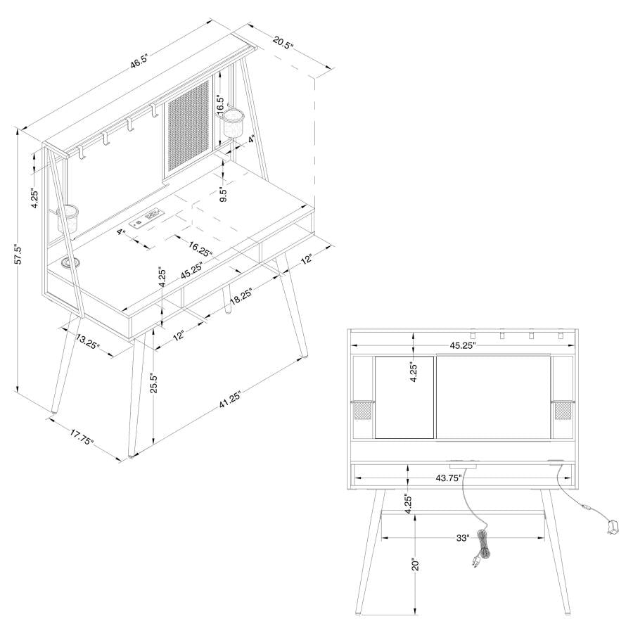 47-inch Writing Desk with Whiteboard and USB Black - Adams Furniture