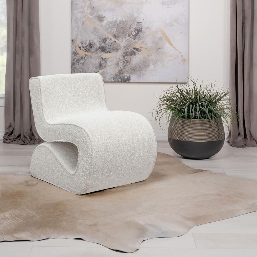 Boucle Upholstered Armless Curved Chair Cream - Adams Furniture