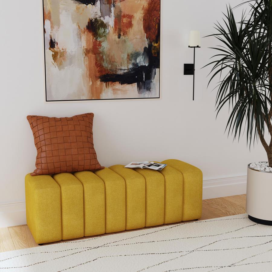 Upholstered Tufted Accent Bench Mustard Yellow - Adams Furniture
