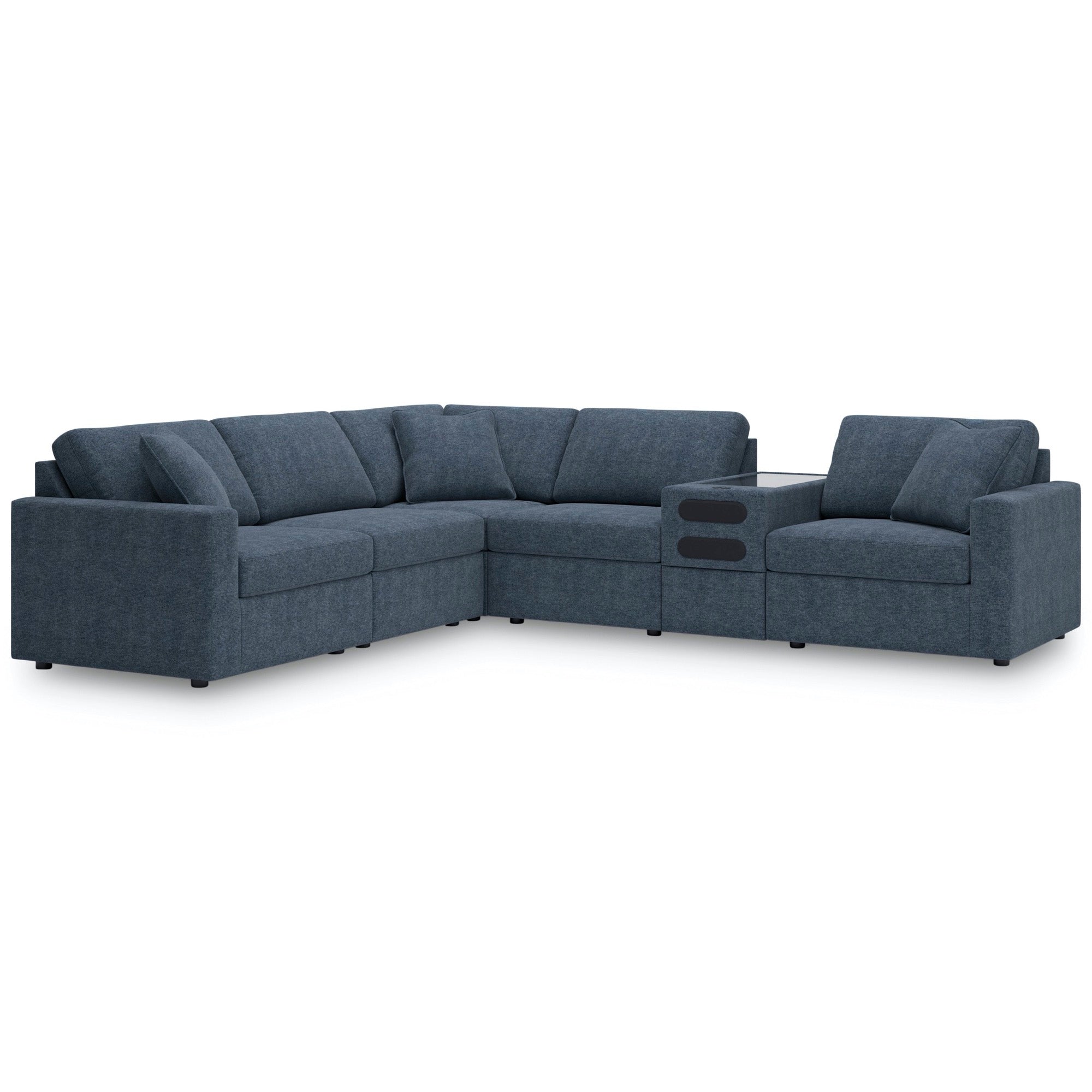 Kennedy Blue 6-Piece Sectional with Audio Console - Adams Furniture