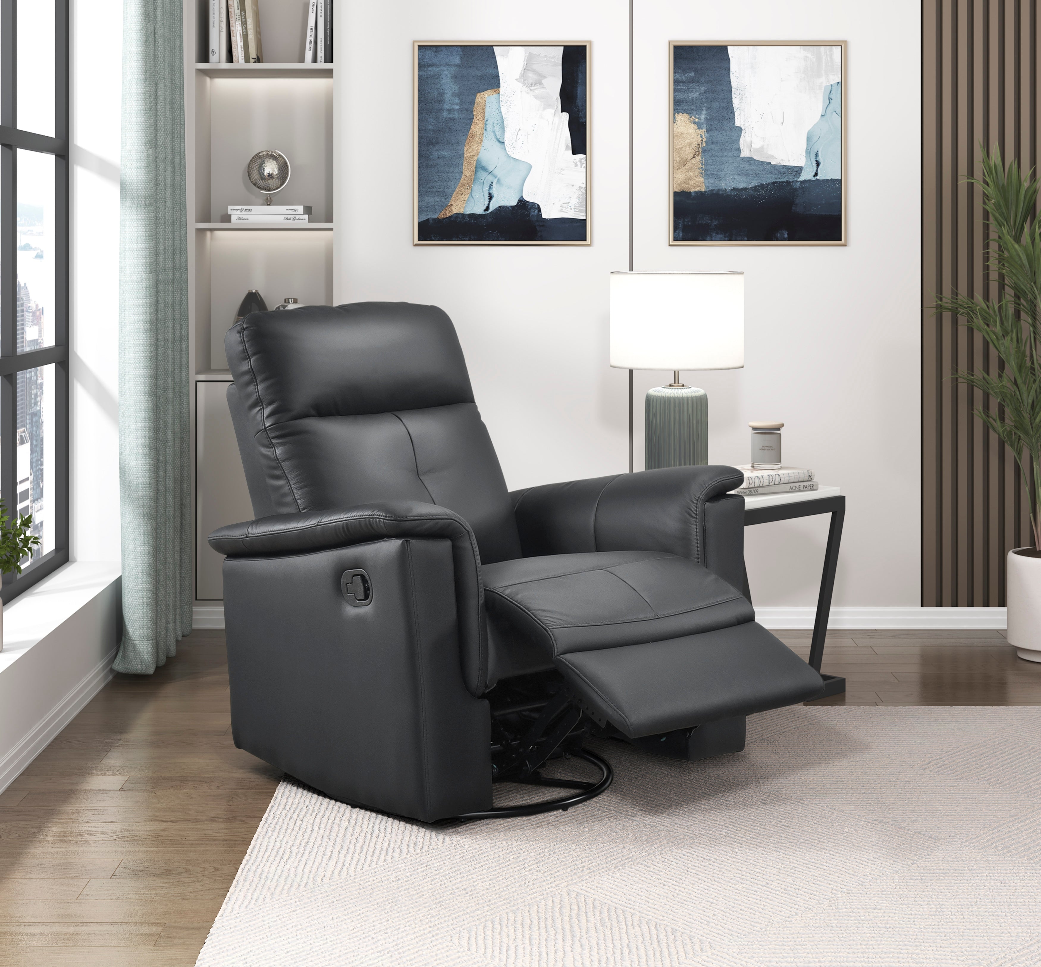 Black Leather Swivel Glider Recliner