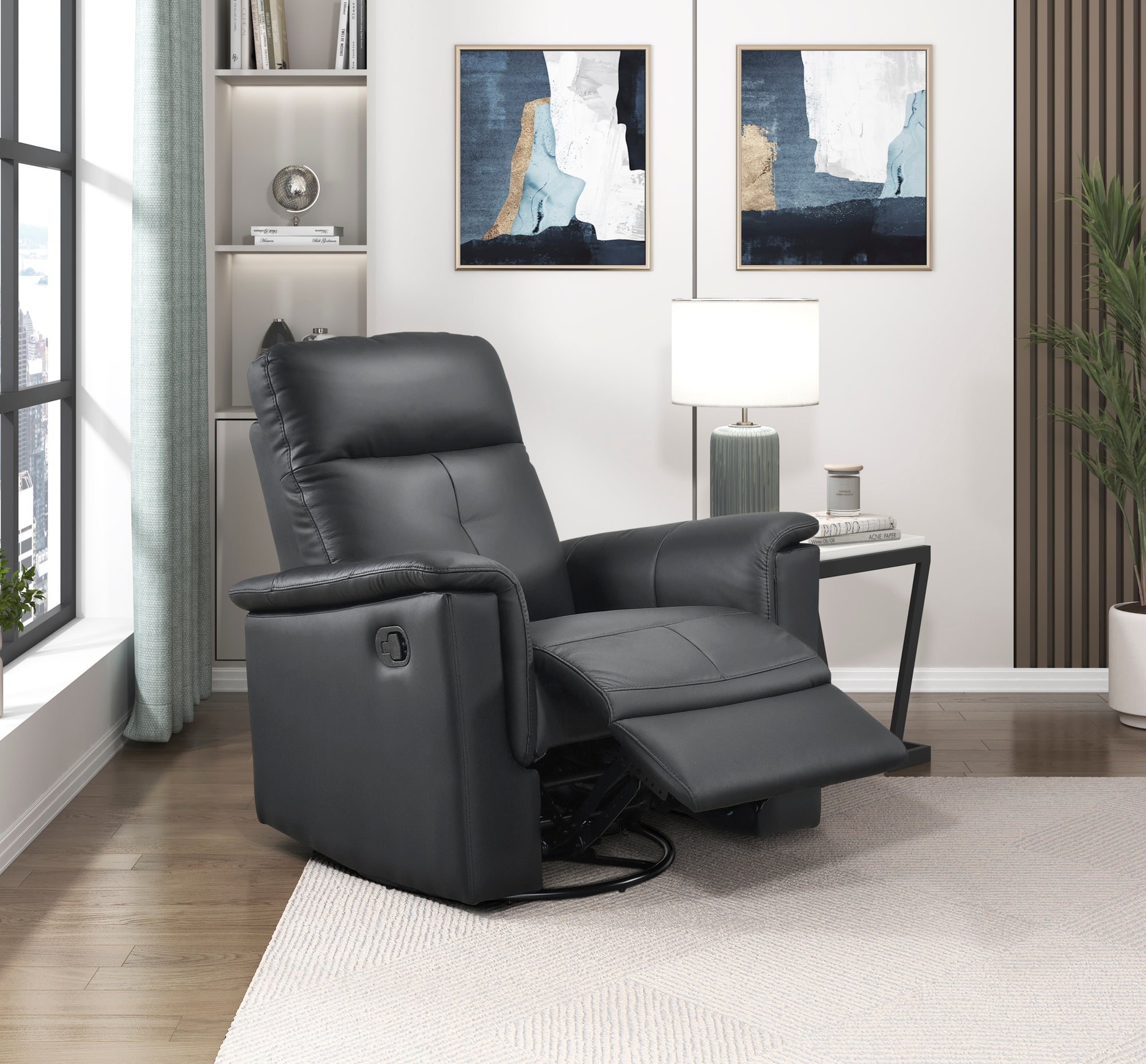 Black Leather Swivel Glider Recliner - Adams Furniture