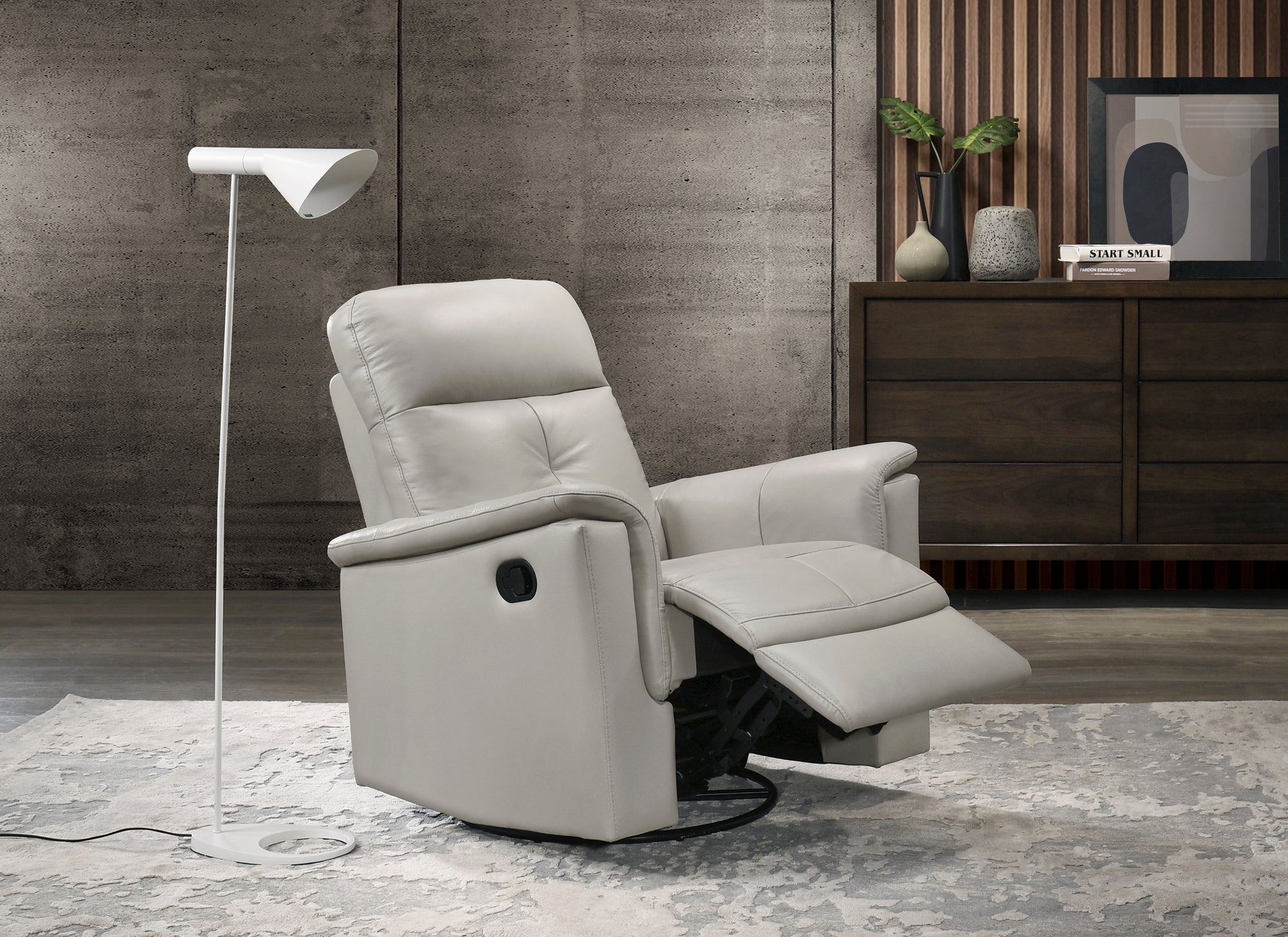 Grey Leather Swivel Glider Recliner - Adams Furniture