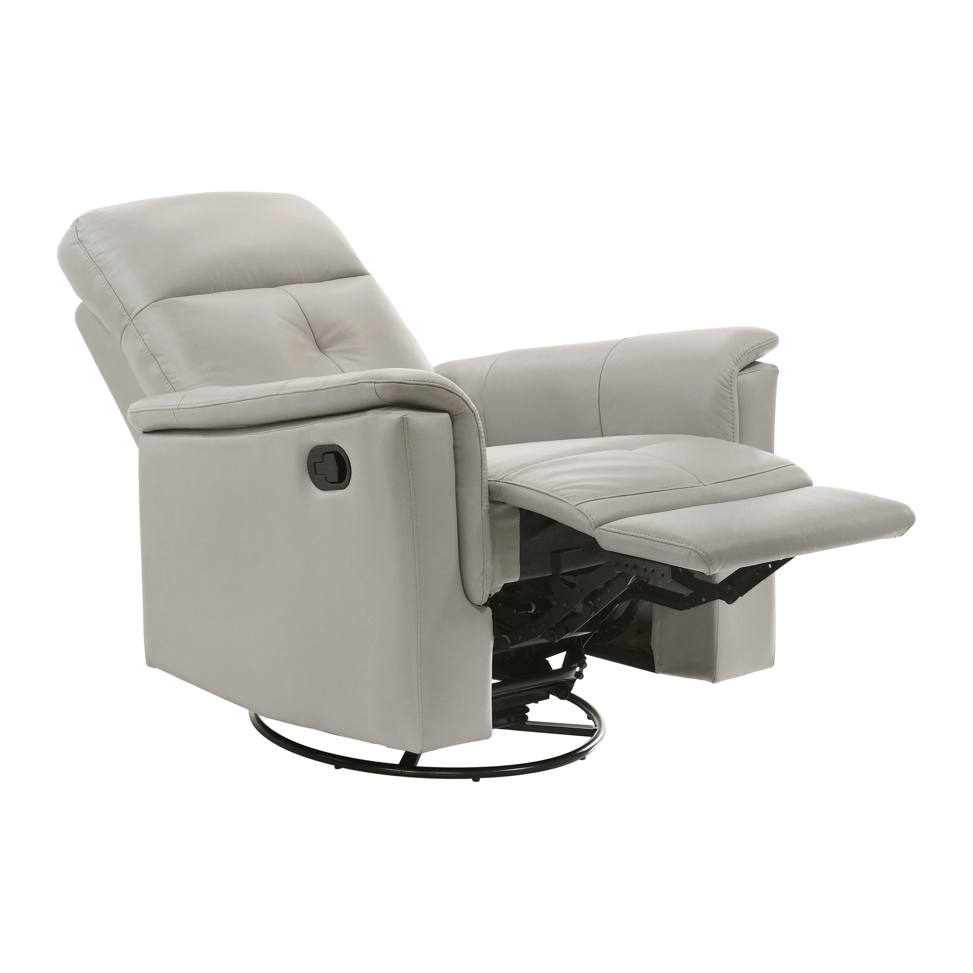 Grey Leather Swivel Glider Recliner - Adams Furniture