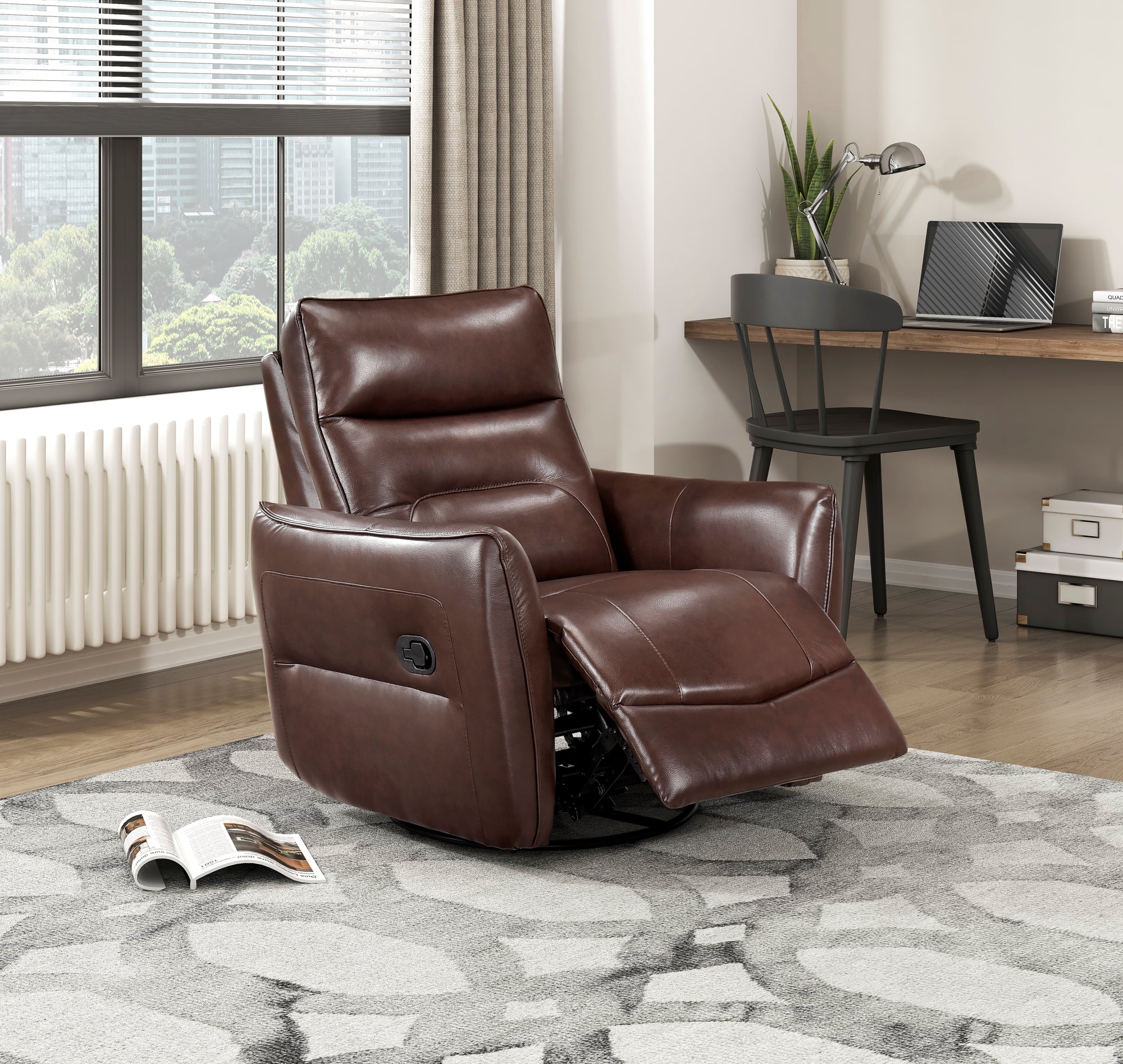 Brown Leather Swivel Glider Recliner - Adams Furniture