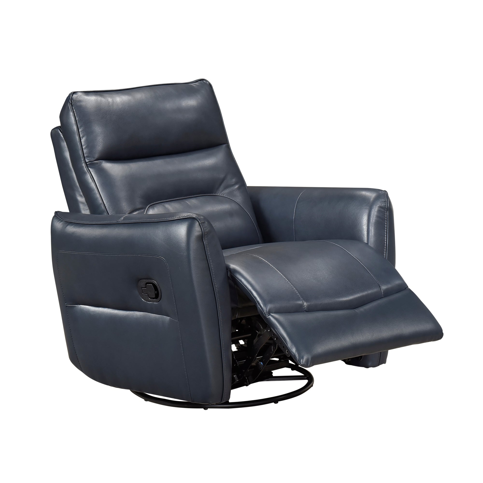 Navy Leather Swivel Glider Recliner - Adams Furniture