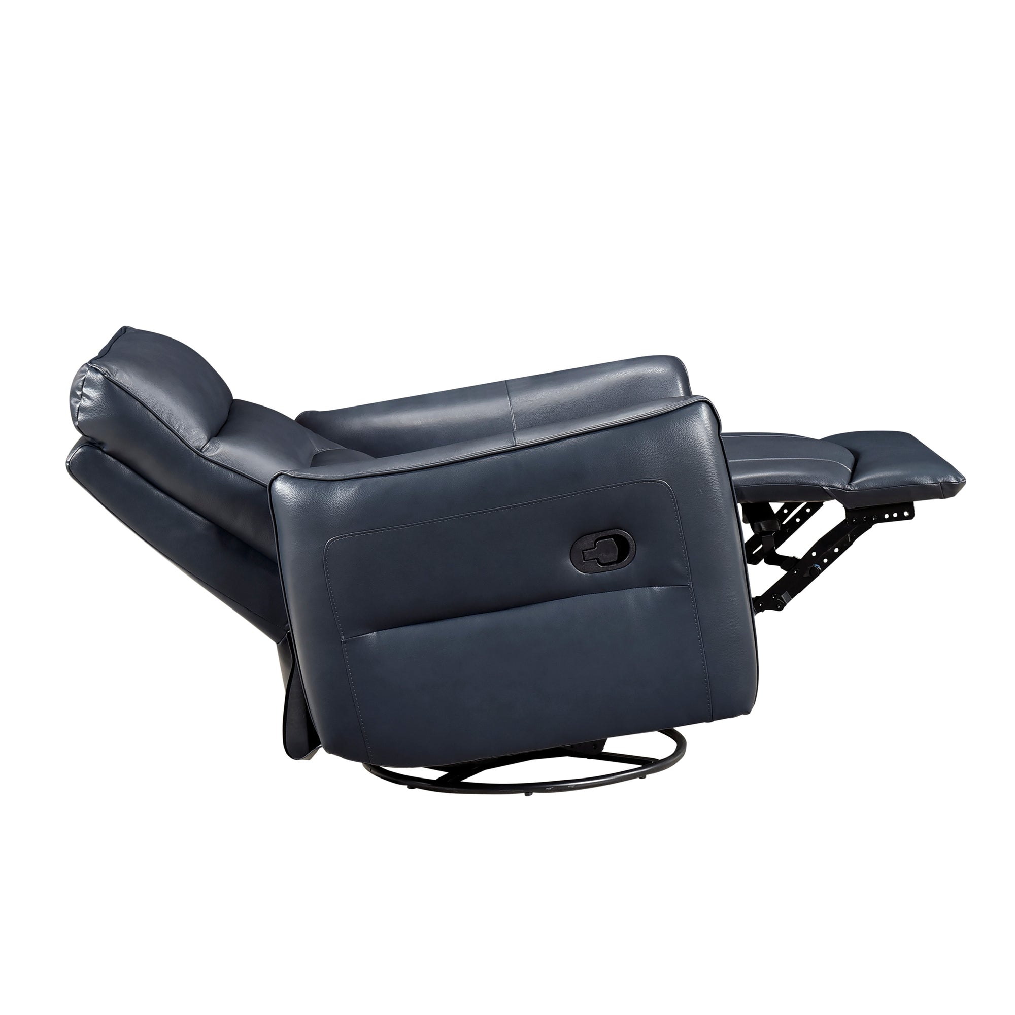 Navy Leather Swivel Glider Recliner - Adams Furniture