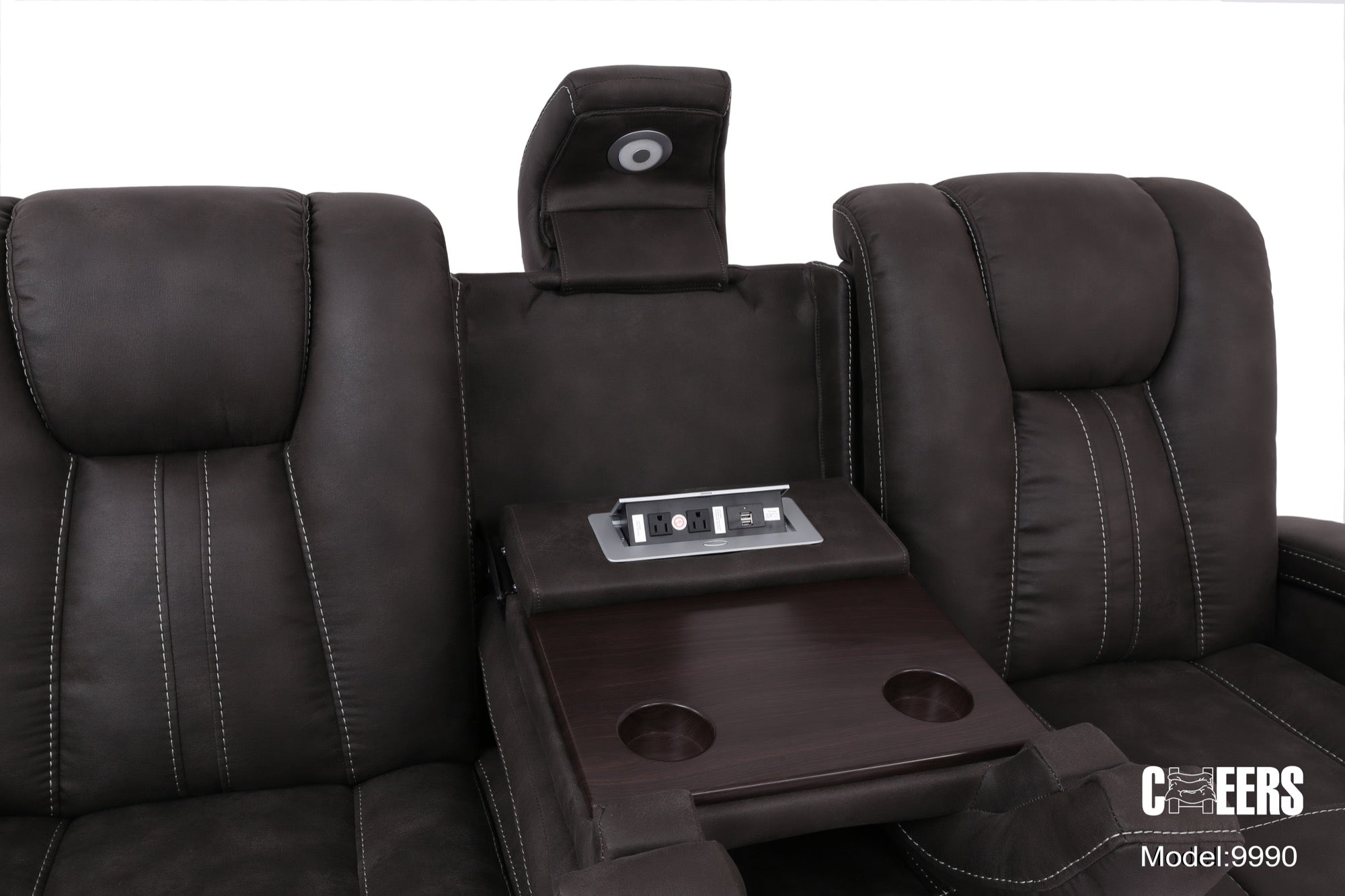 Caleb Dual Reclining Sofa with Drop-Down Table & Charging Station - Adams Furniture