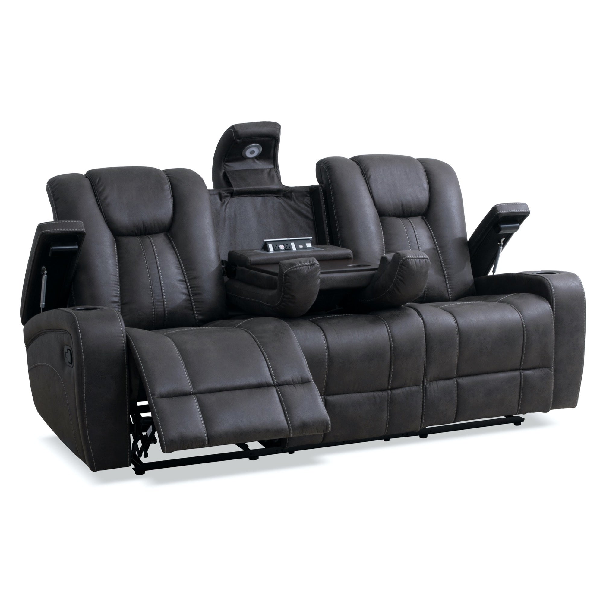Caleb Dual Reclining Sofa with Drop-Down Table & Charging Station - Adams Furniture