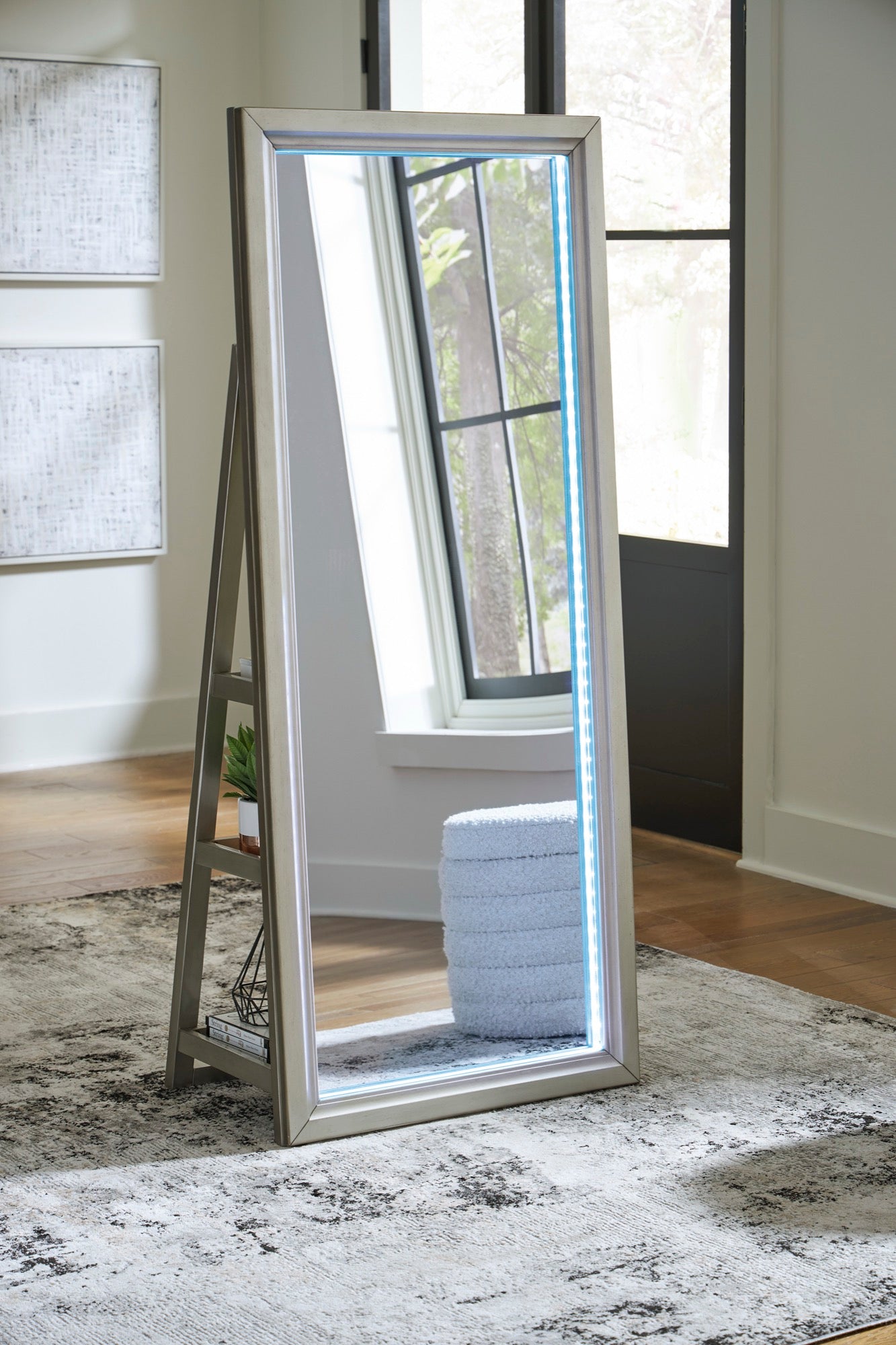 LED Champagne Floor Mirror with Storage