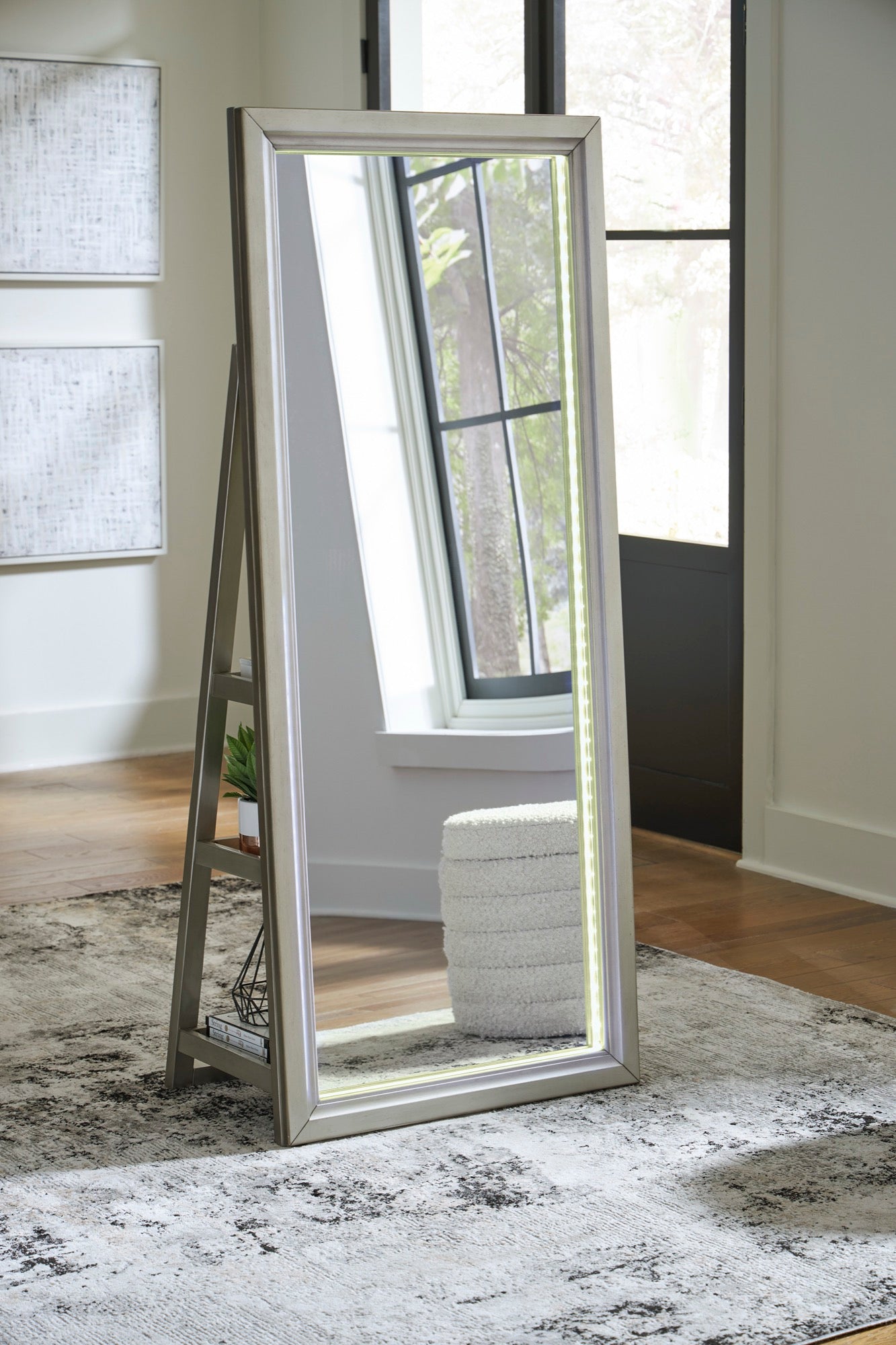 LED Champagne Floor Mirror with Storage