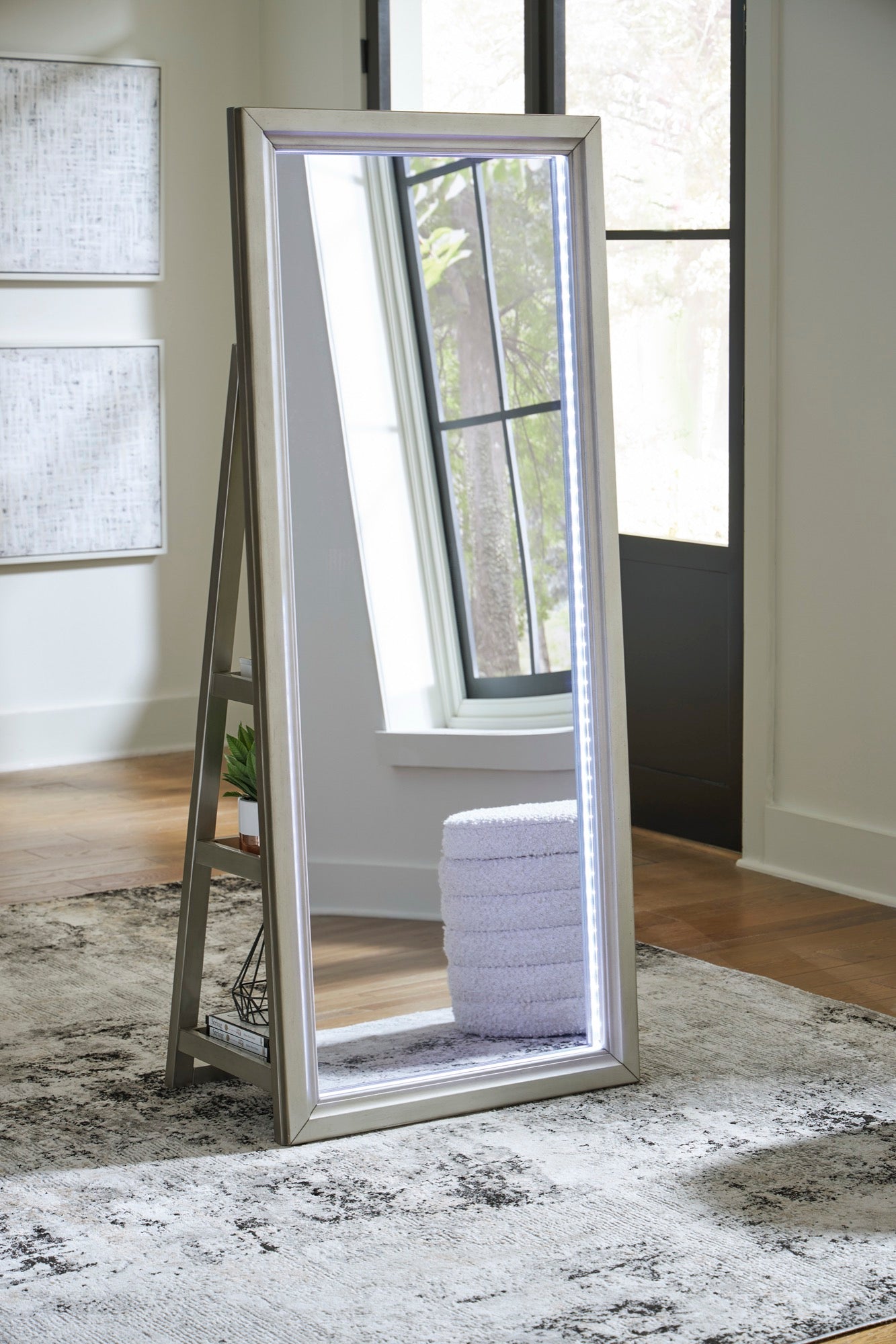 LED Champagne Floor Mirror with Storage