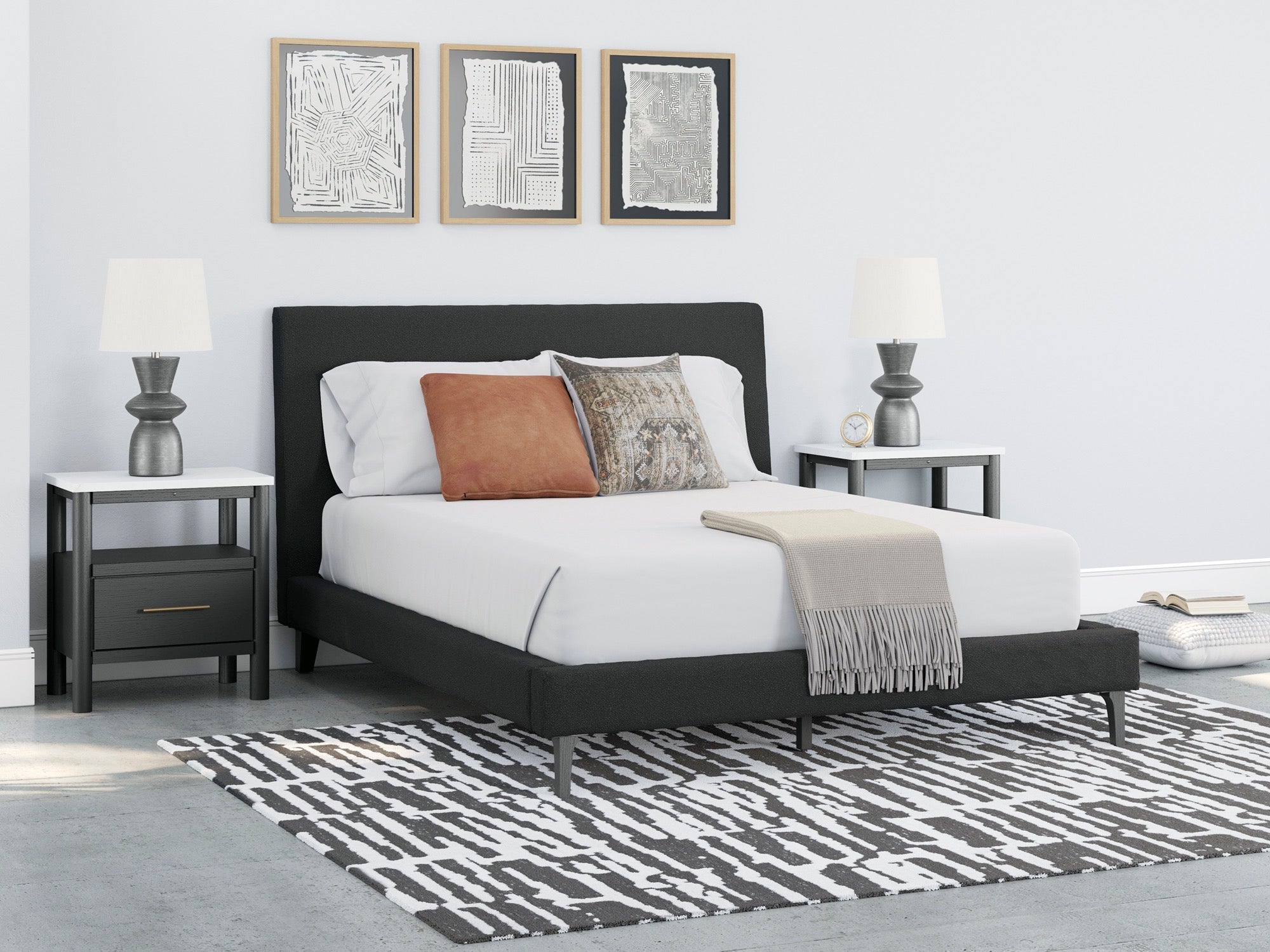Carter Black Queen Upholstered Bed - Adams Furniture