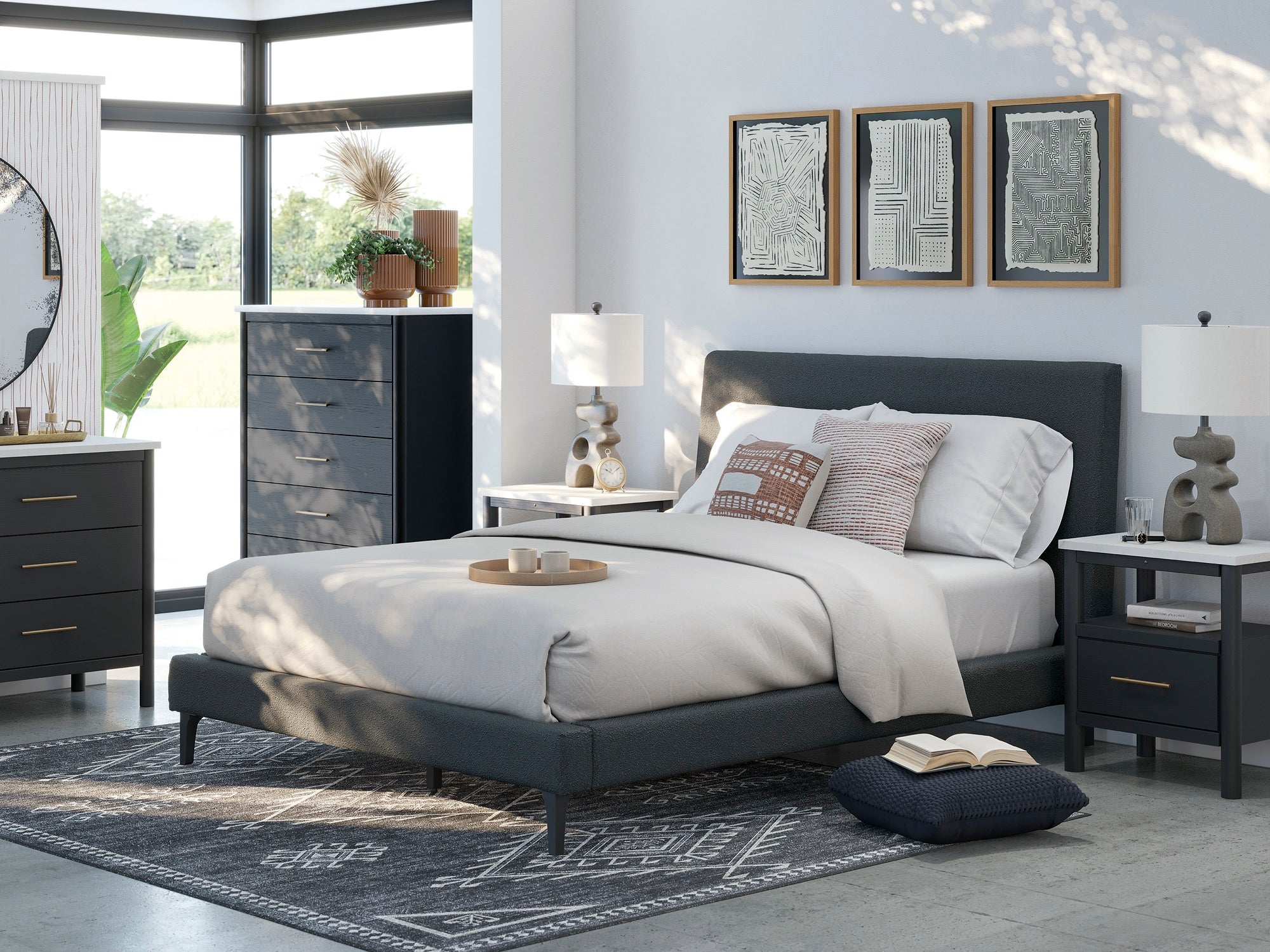 Carter Black Queen Upholstered Bed - Adams Furniture