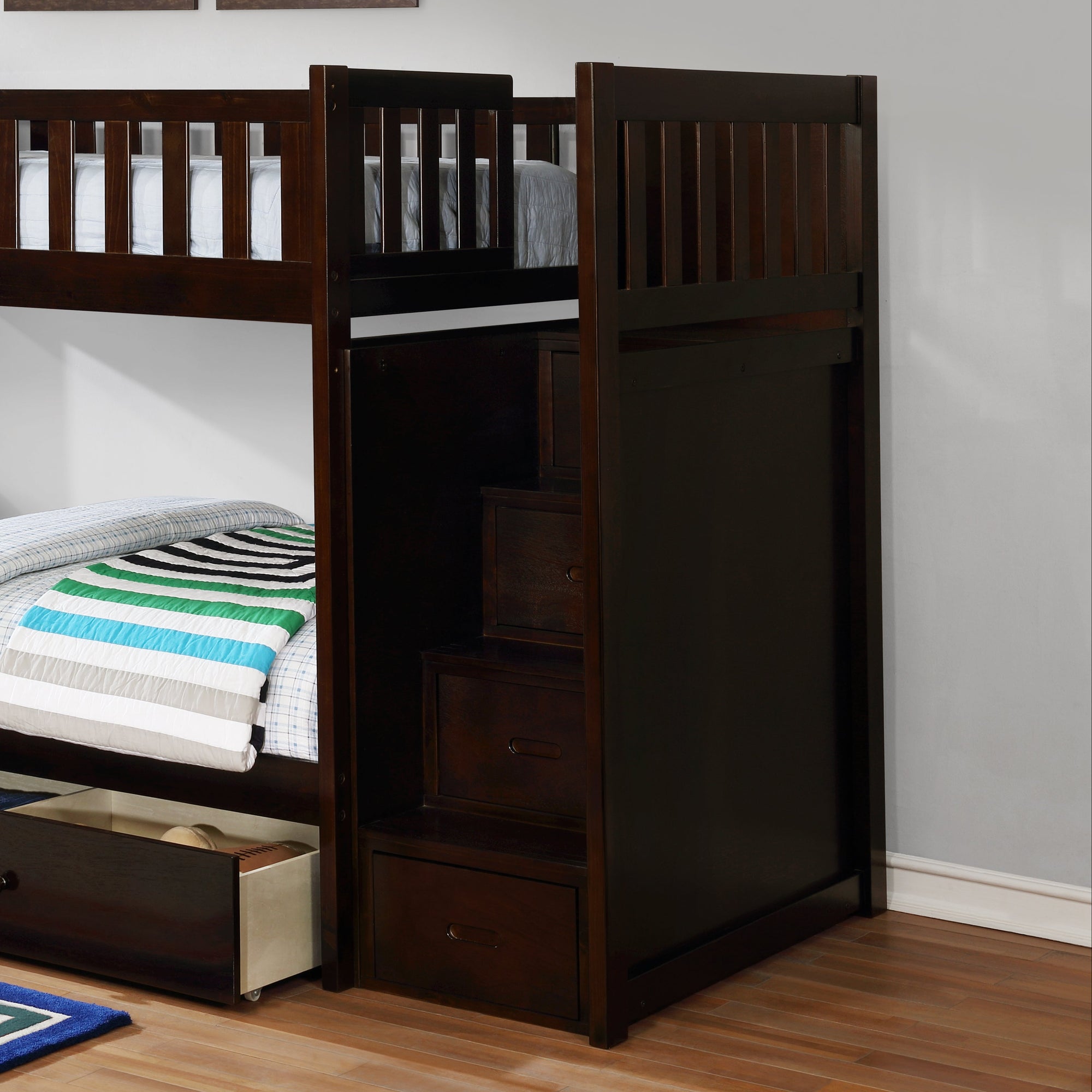 Harper - Espresso Twin/Twin Staircase Bunk Bed - Adams Furniture