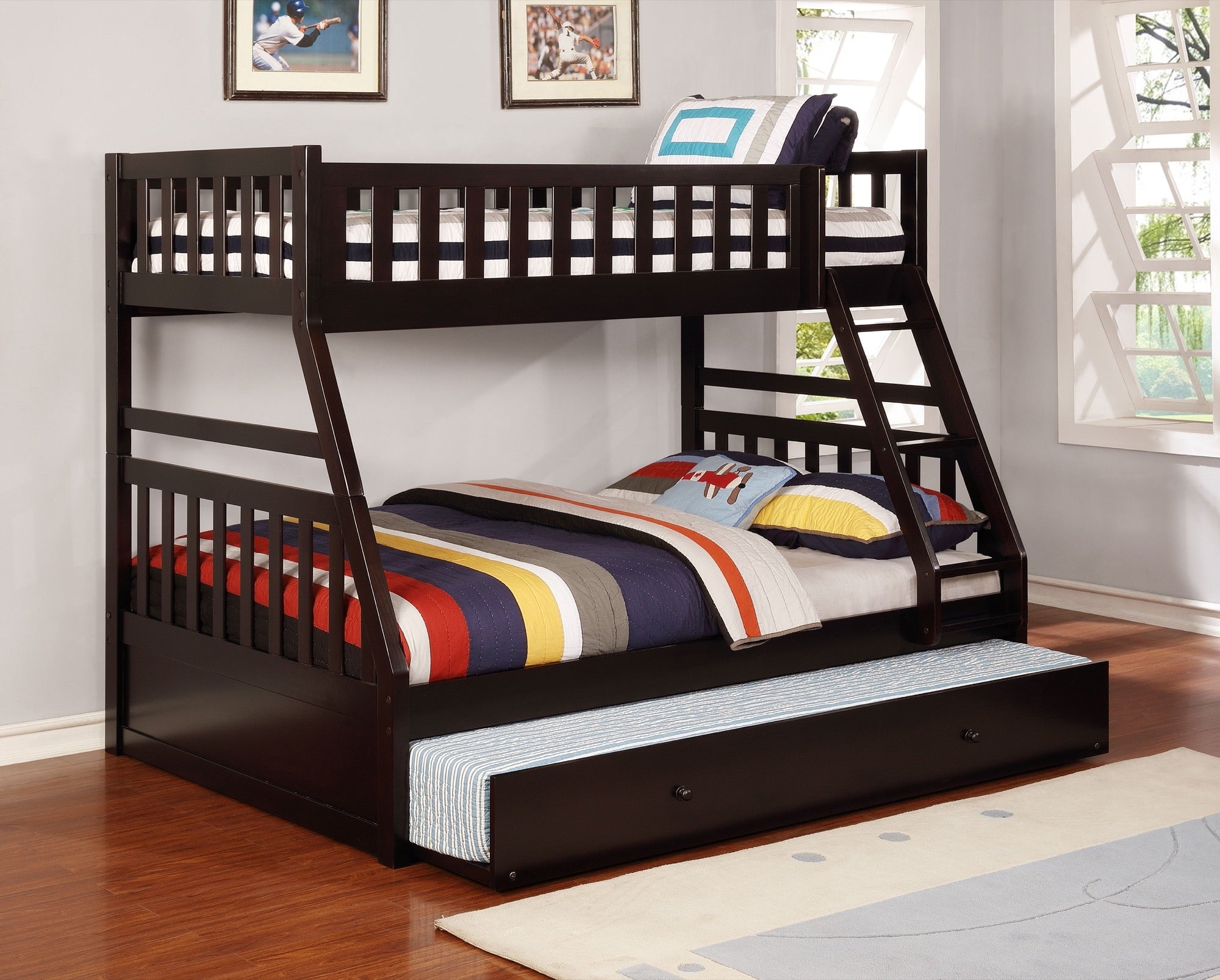 Lisbon Twin over Full Bunk Bed with Mattress Trundle - Adams Furniture