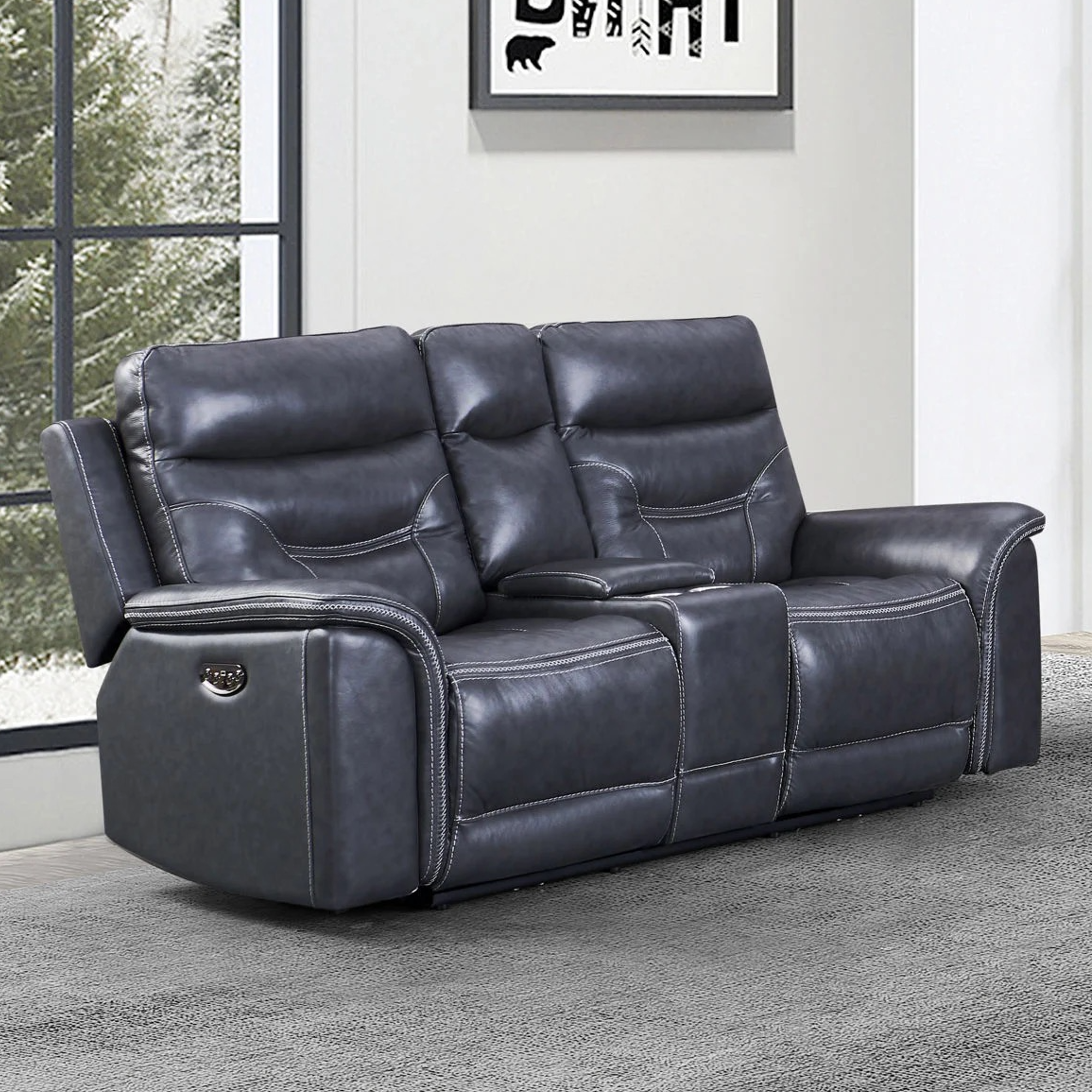 Bullard Power Reclining Leather Console Loveseat - Adams Furniture