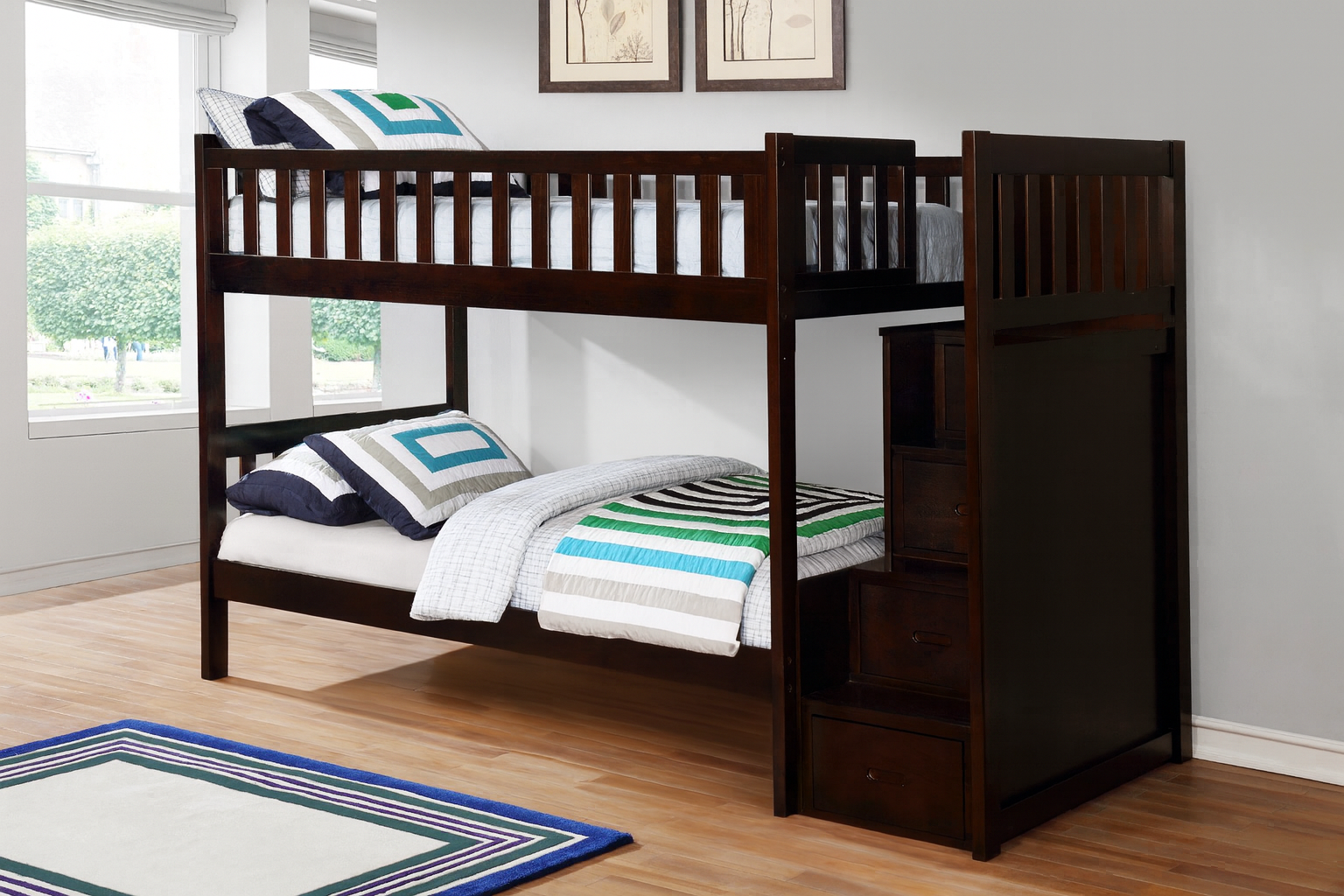 Harper - Espresso Twin/Twin Staircase Bunk Bed - Adams Furniture