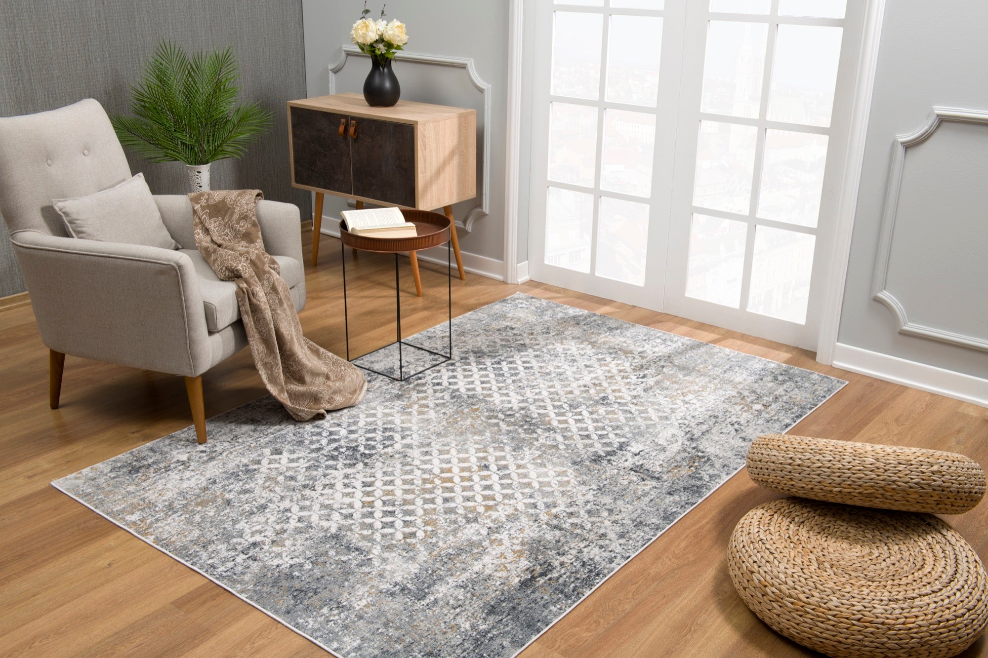 Christian Grey and Cream 5x8 Area Rug - Adams Furniture